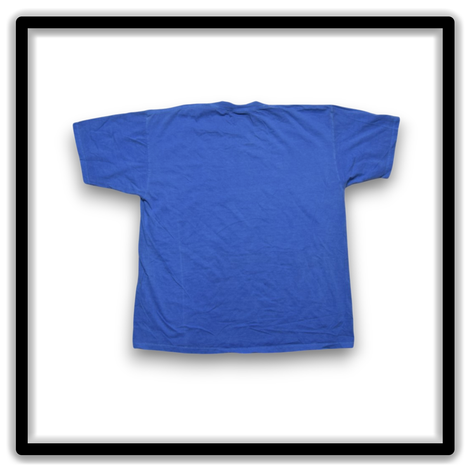 Back view of a vintage double-stitch blank T-shirt in blue, size XL, from the Printer's Dozen
