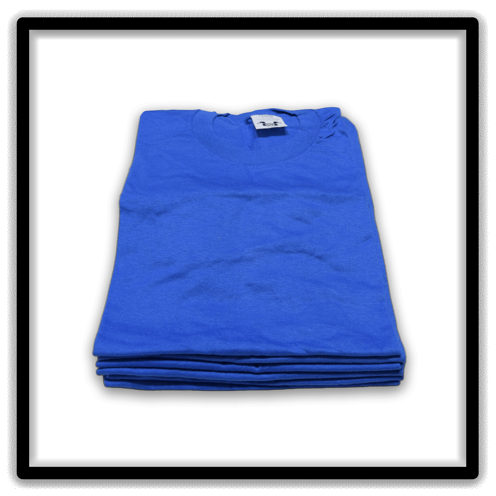 Printer's Dozen - 12 Vintage Double-Stitch Blank T-Shirts - Blue / XL, vertical folded stack