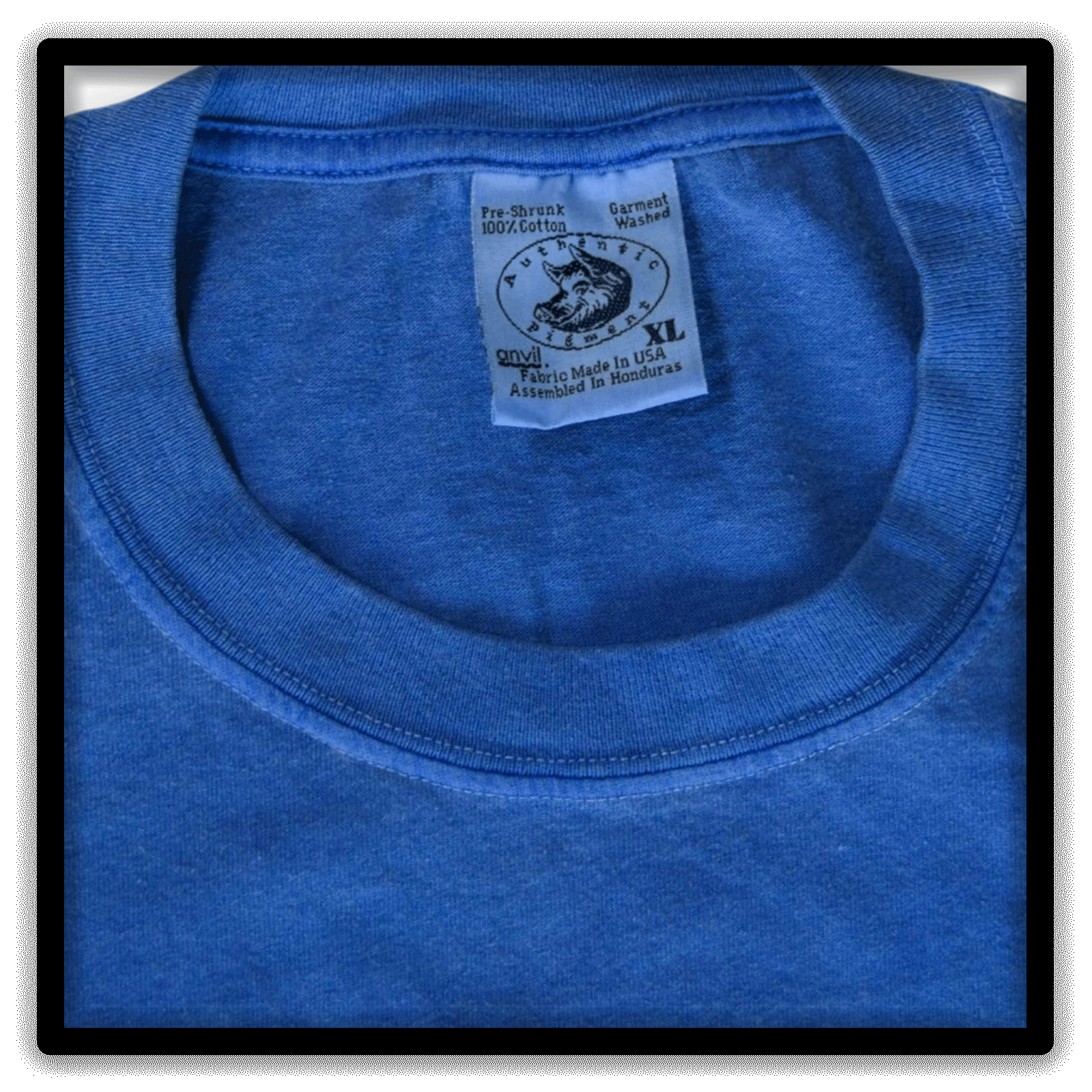 Printer's Dozen - 12 Vintage Double-Stitch Blank T-Shirts - Blue / XL, collar tag detail
