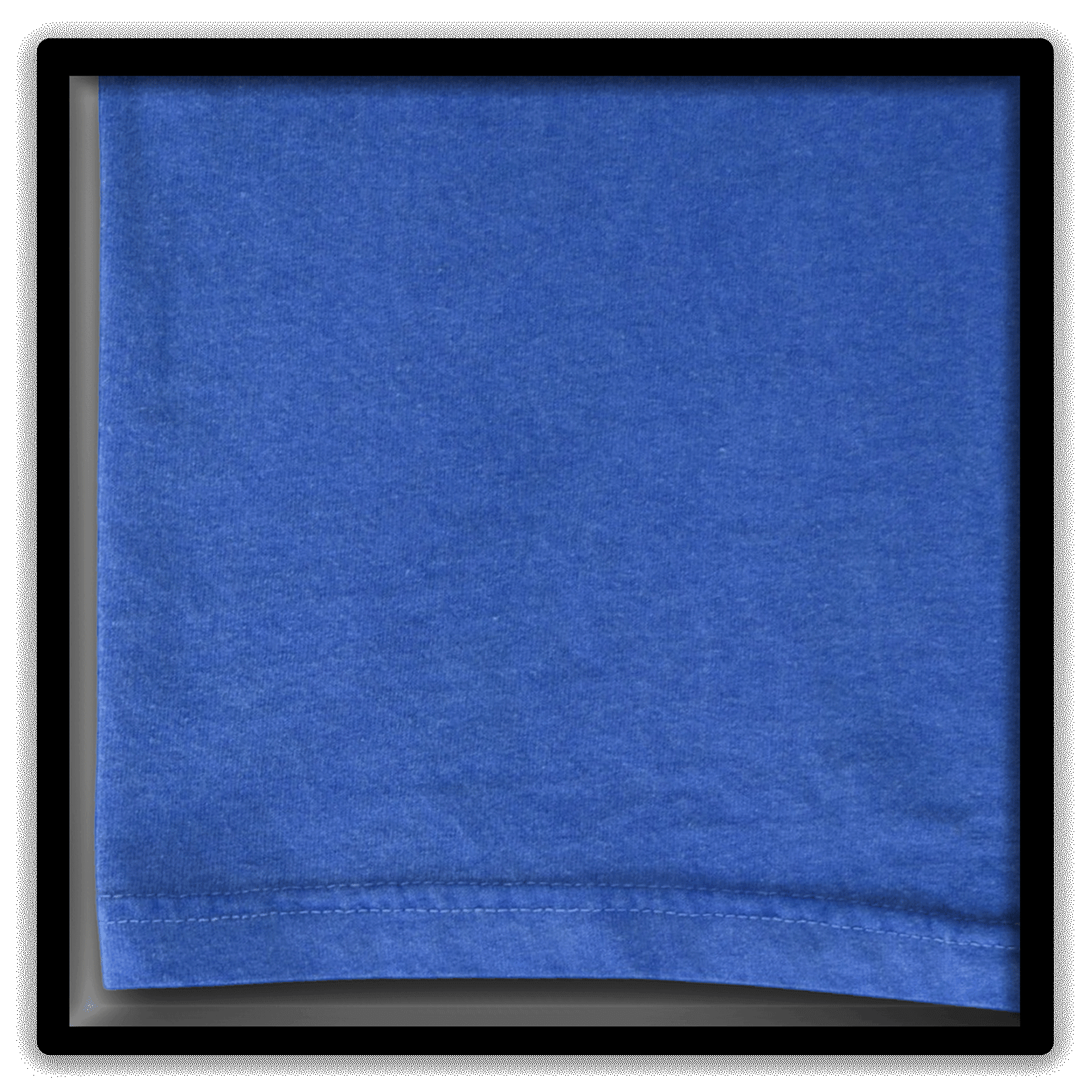 Bottom Hem Detail on a vintage blue double-stitch blank T-shirt, size XL, from the Printer's Dozen