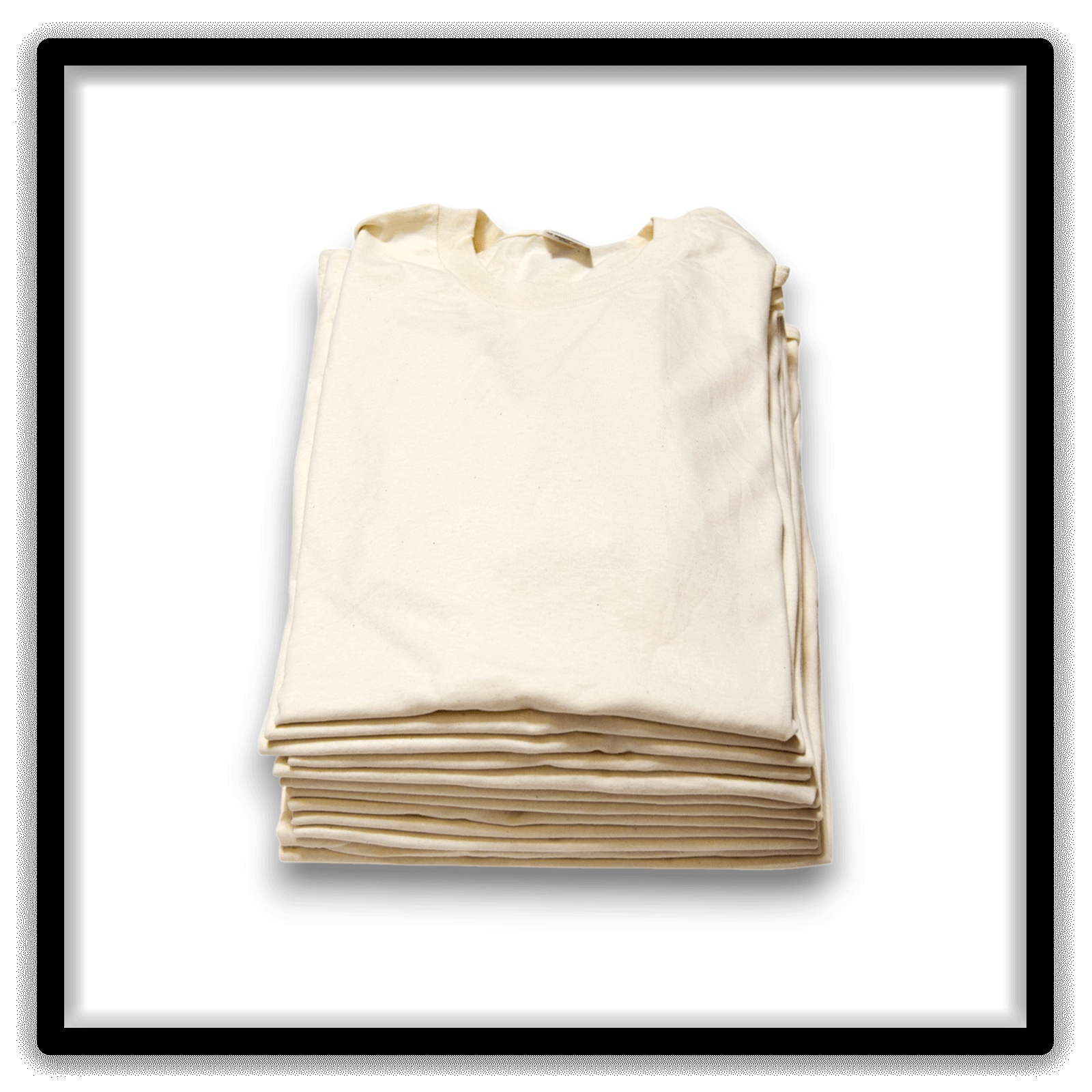 Printer's Dozen of vintage double-stitch blank T-shirts in cream, size XL - front stack view