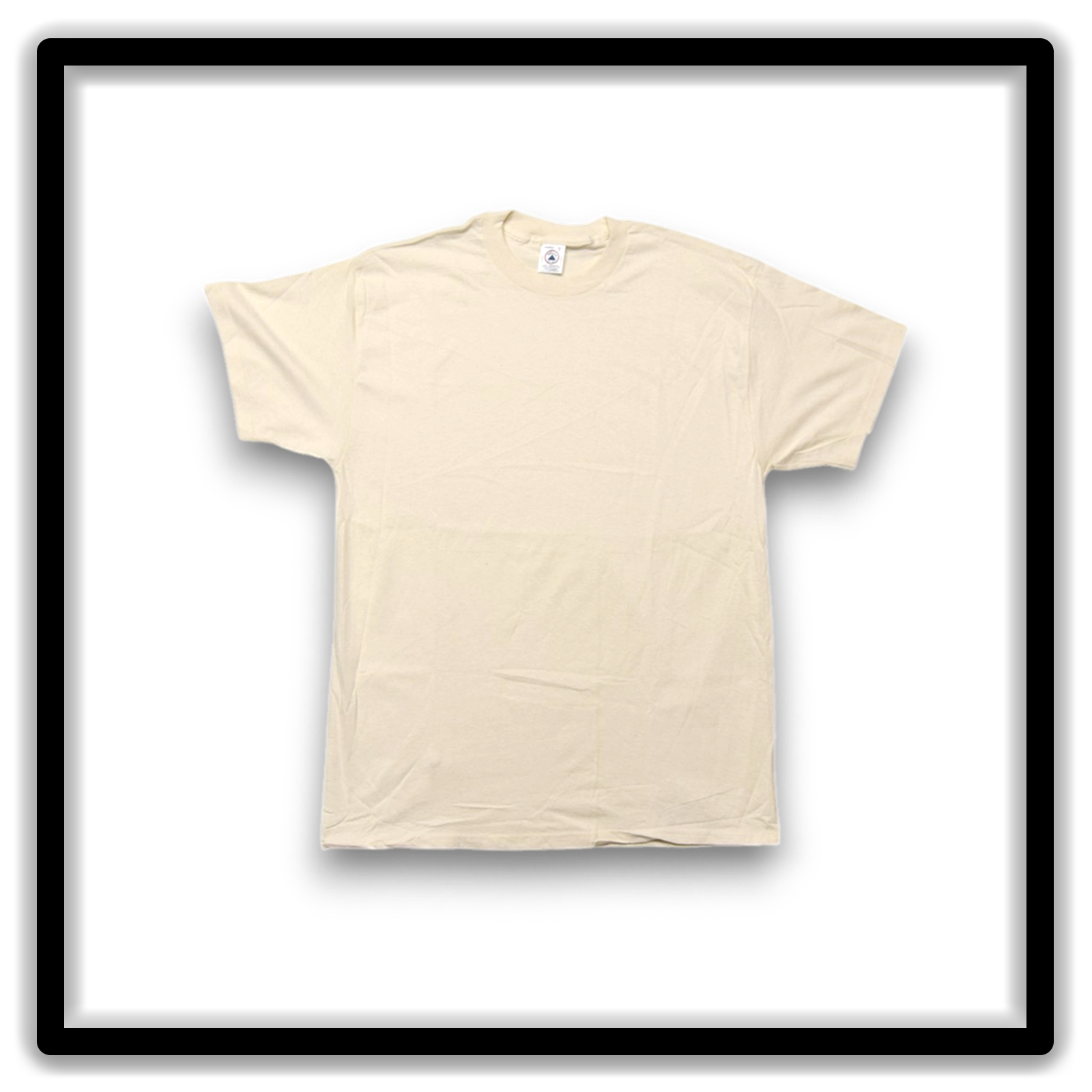 Front view of a vintage double-stitch blank T-shirt in cream, size XL, from the Printer's Dozen