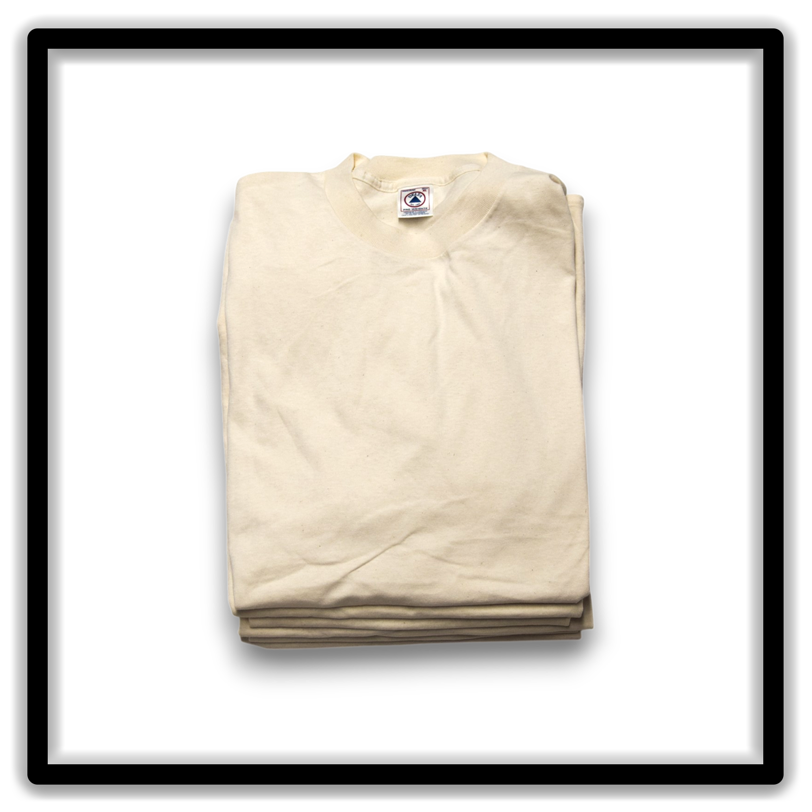 Printer's Half Dozen of vintage double-stitch blank T-shirts in cream, size XL - vertical stack view