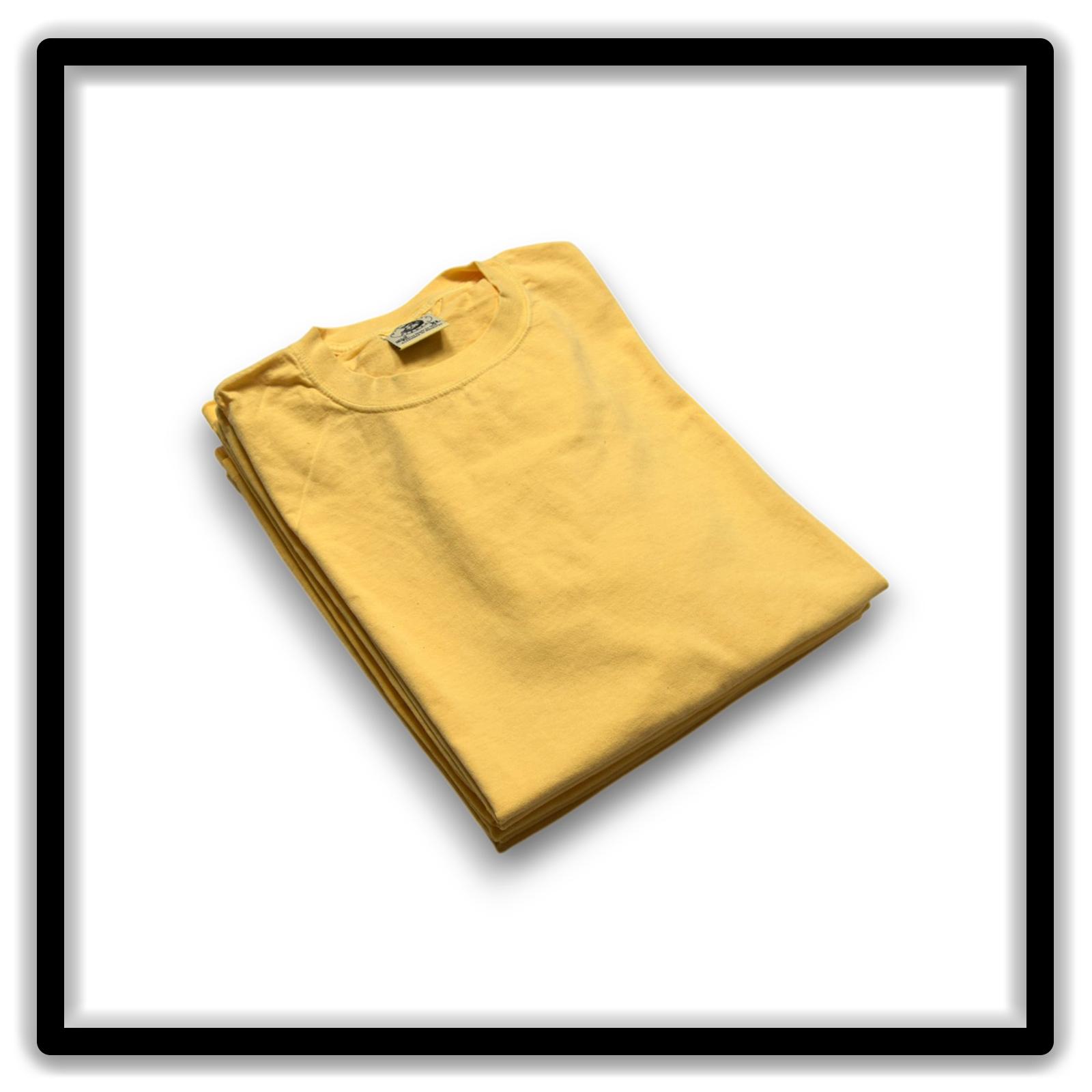 Printer's Half Dozen of vintage double-stitch blank T-shirts in yellow, size L - folded view