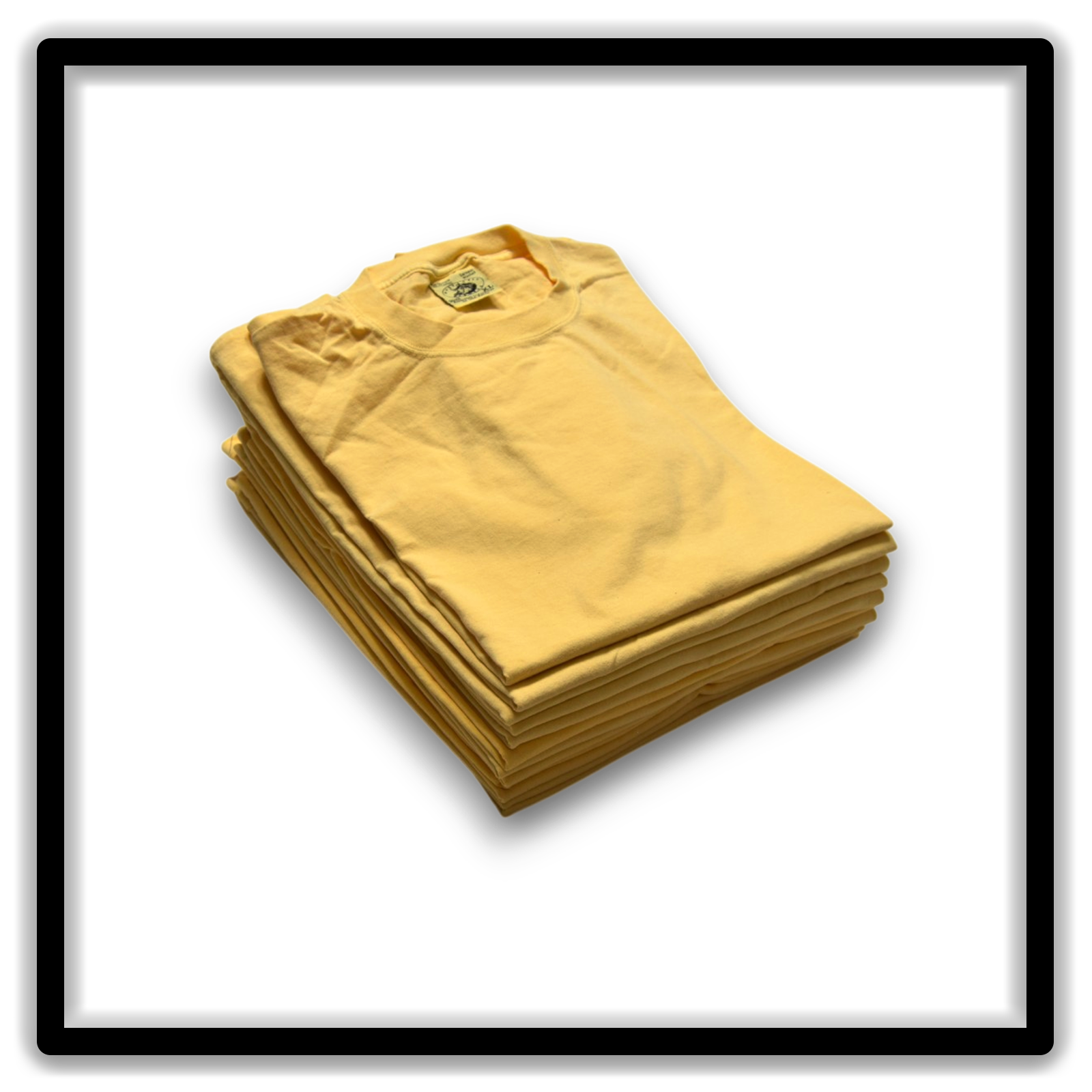 Printer's Dozen of vintage double-stitch blank T-shirts in yellow, size XL - angle view