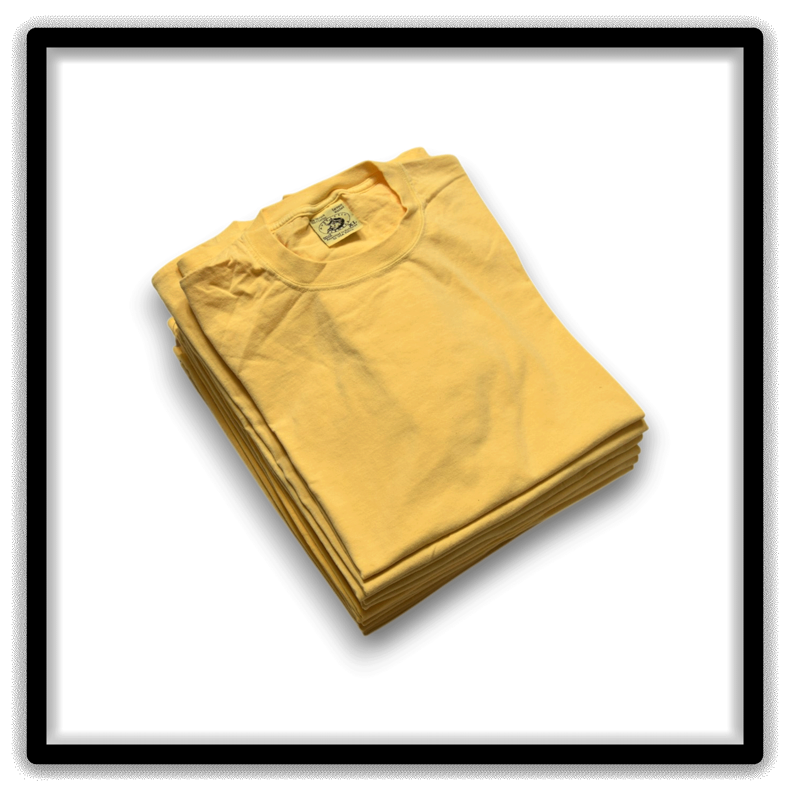 Printer's Dozen of vintage double-stitch blank T-shirts in yellow, size XL - angle alternate view