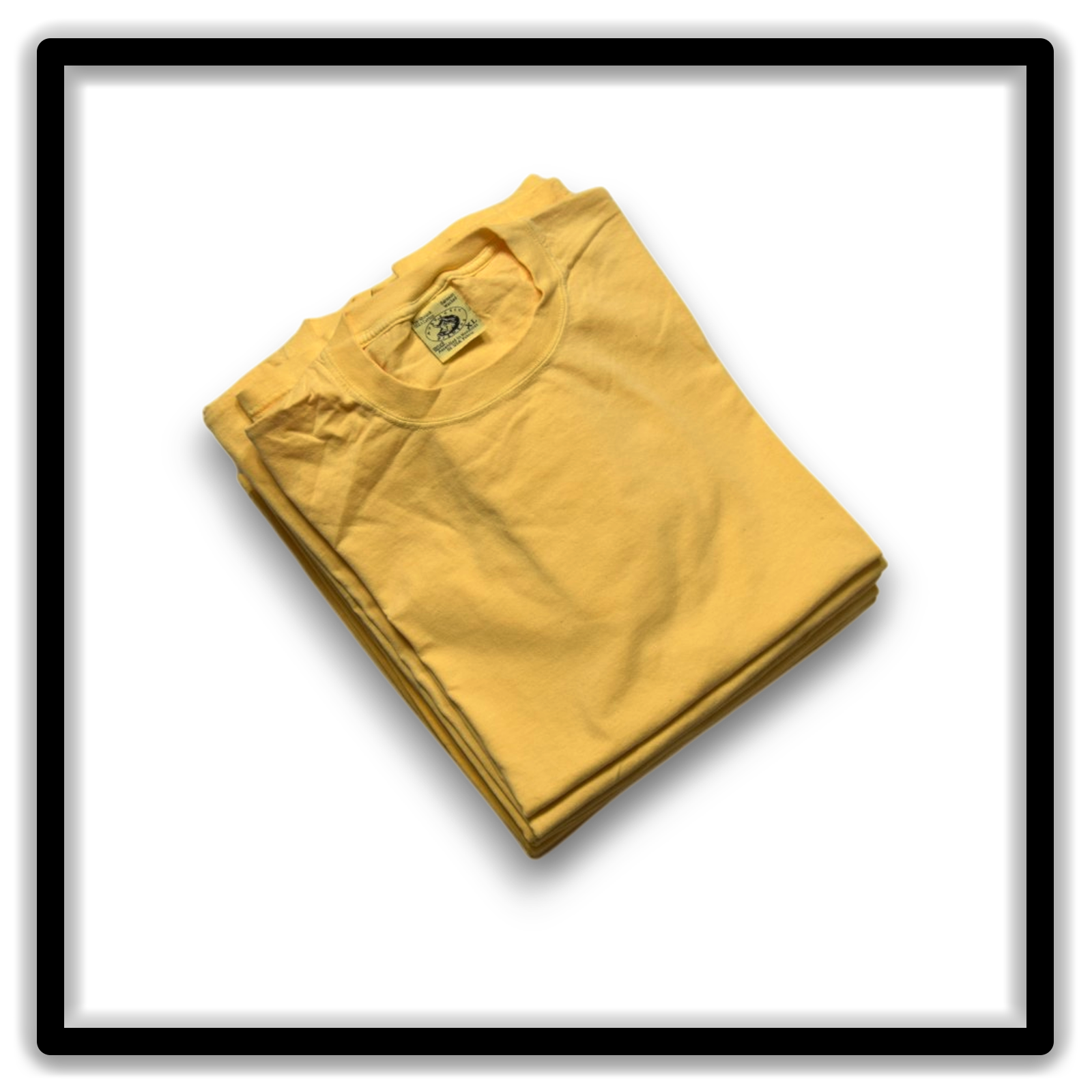 Angle Collar on a vintage yellow double-stitch blank T-shirt, size XL, from the Printer's Dozen