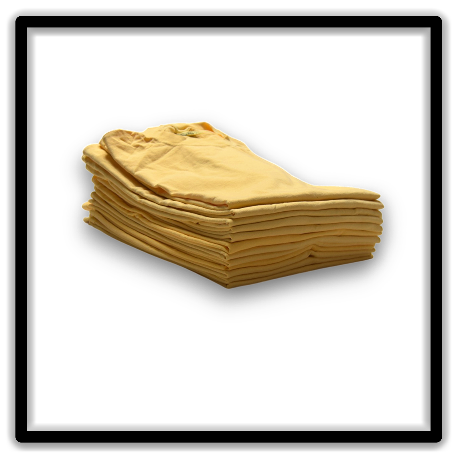 Printer's Dozen of vintage double-stitch blank T-shirts in yellow, size XL - side stack view