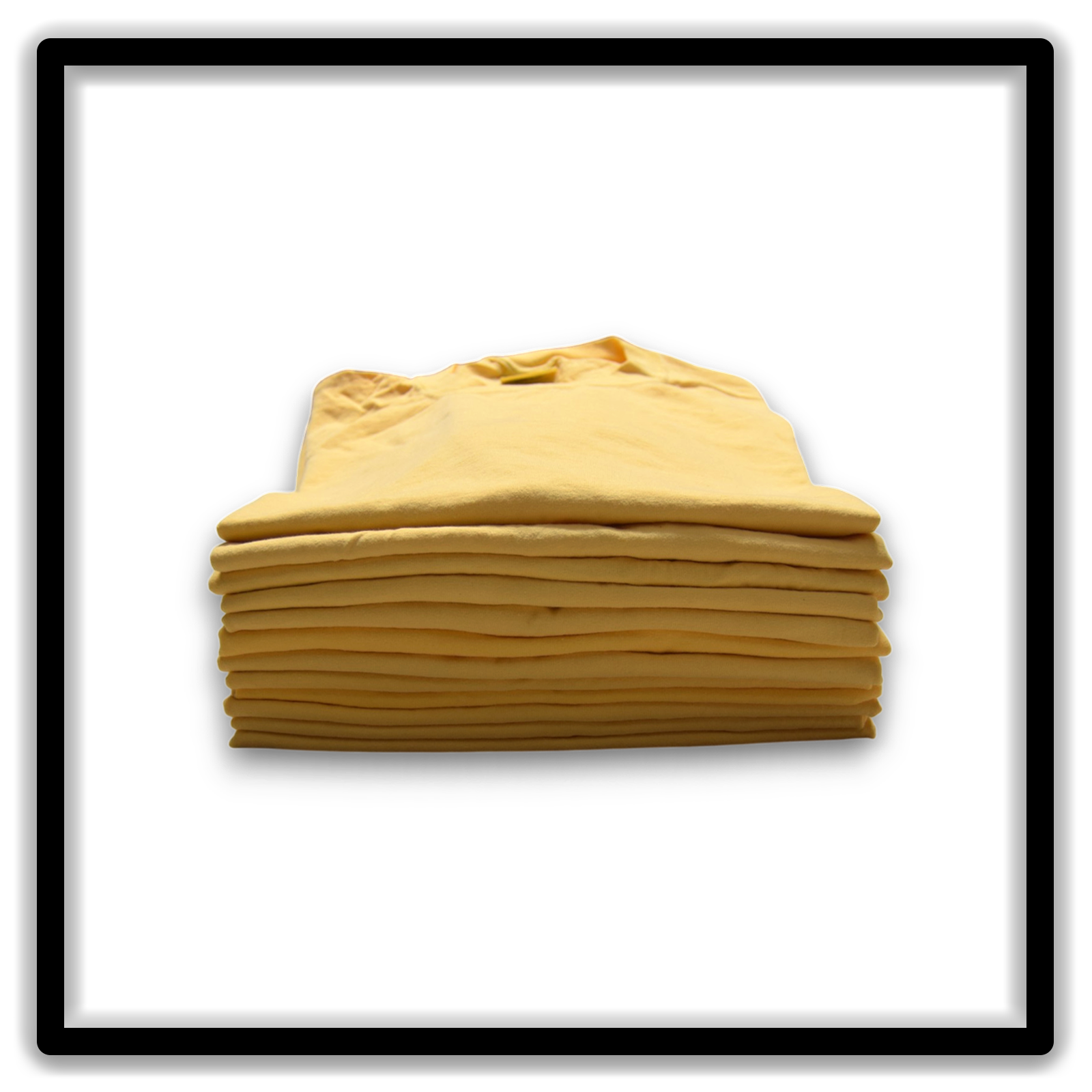 Printer's Dozen of vintage double-stitch blank T-shirts in yellow, size XL - front stack view