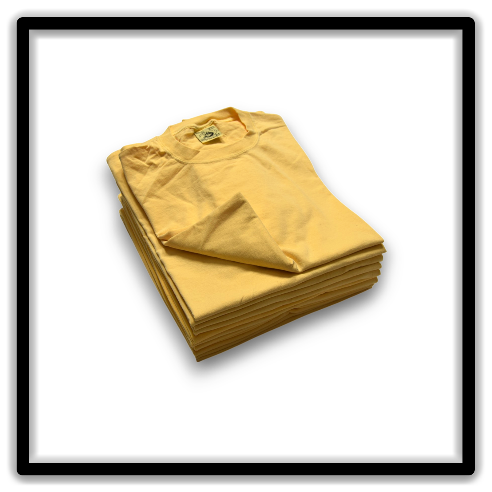 Printer's Dozen of vintage double-stitch blank T-shirts in yellow, size XL - folded view