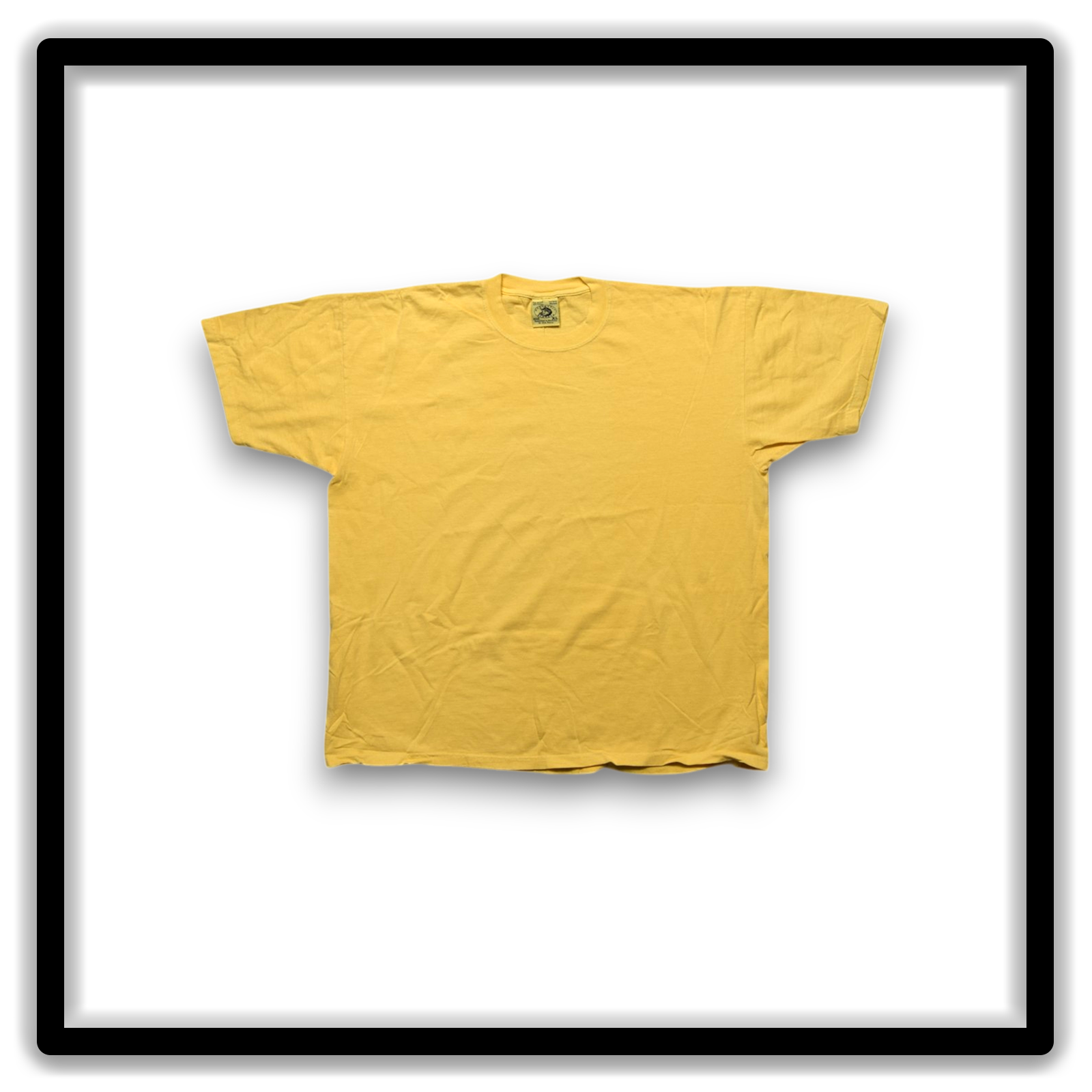 Front view of a vintage double-stitch blank T-shirt in yellow, size XL, from the Printer's Dozen