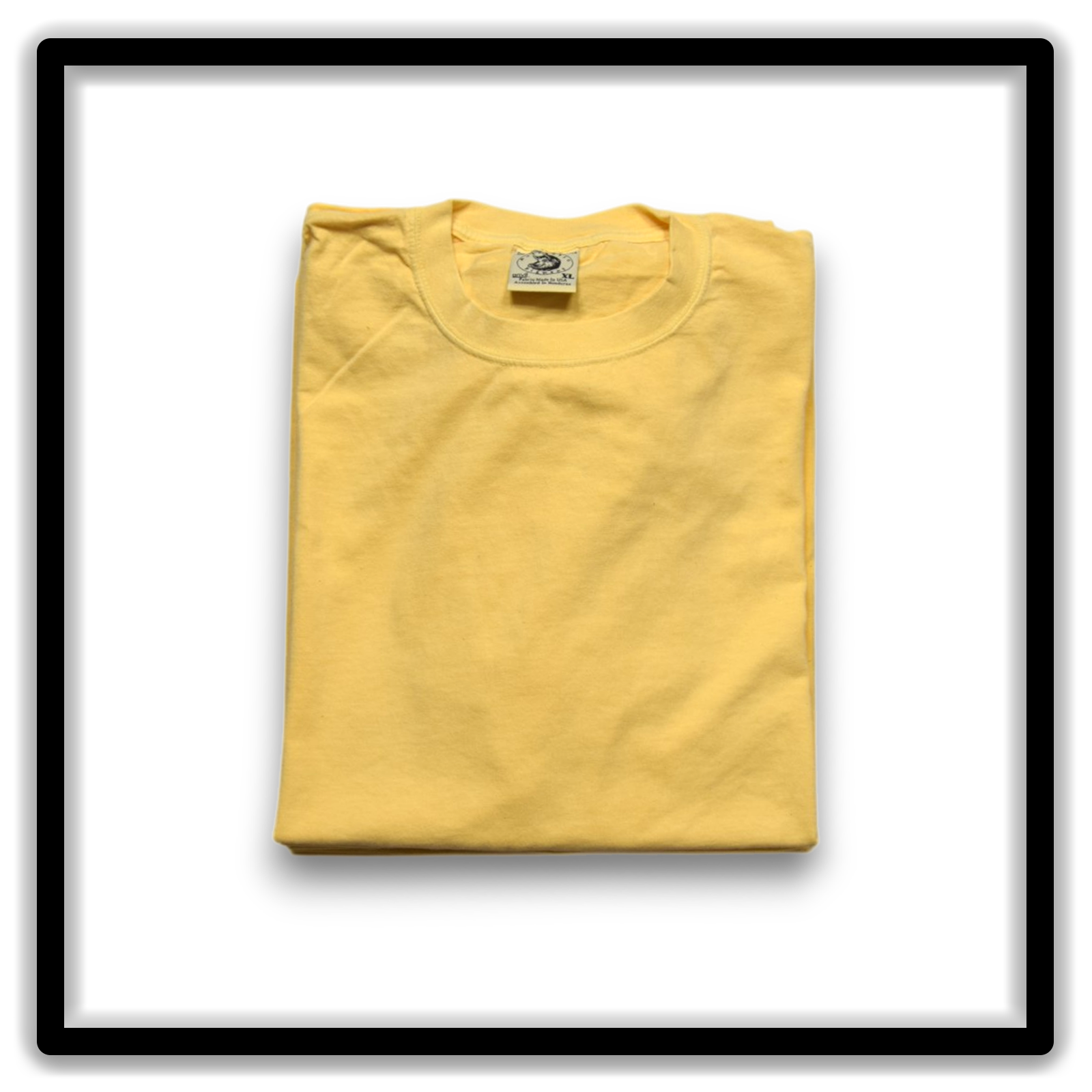 Printer's Dozen of vintage double-stitch blank T-shirts in yellow, size XL - folded shirt view