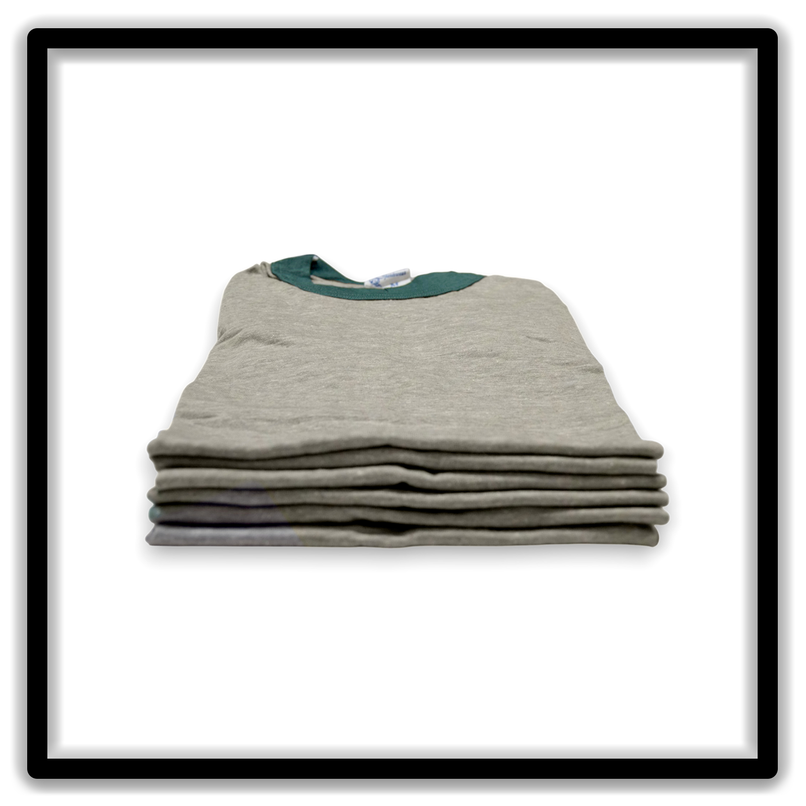 Heather Gray / Green Real Vintage Blanks ringer t-shirt, side stack