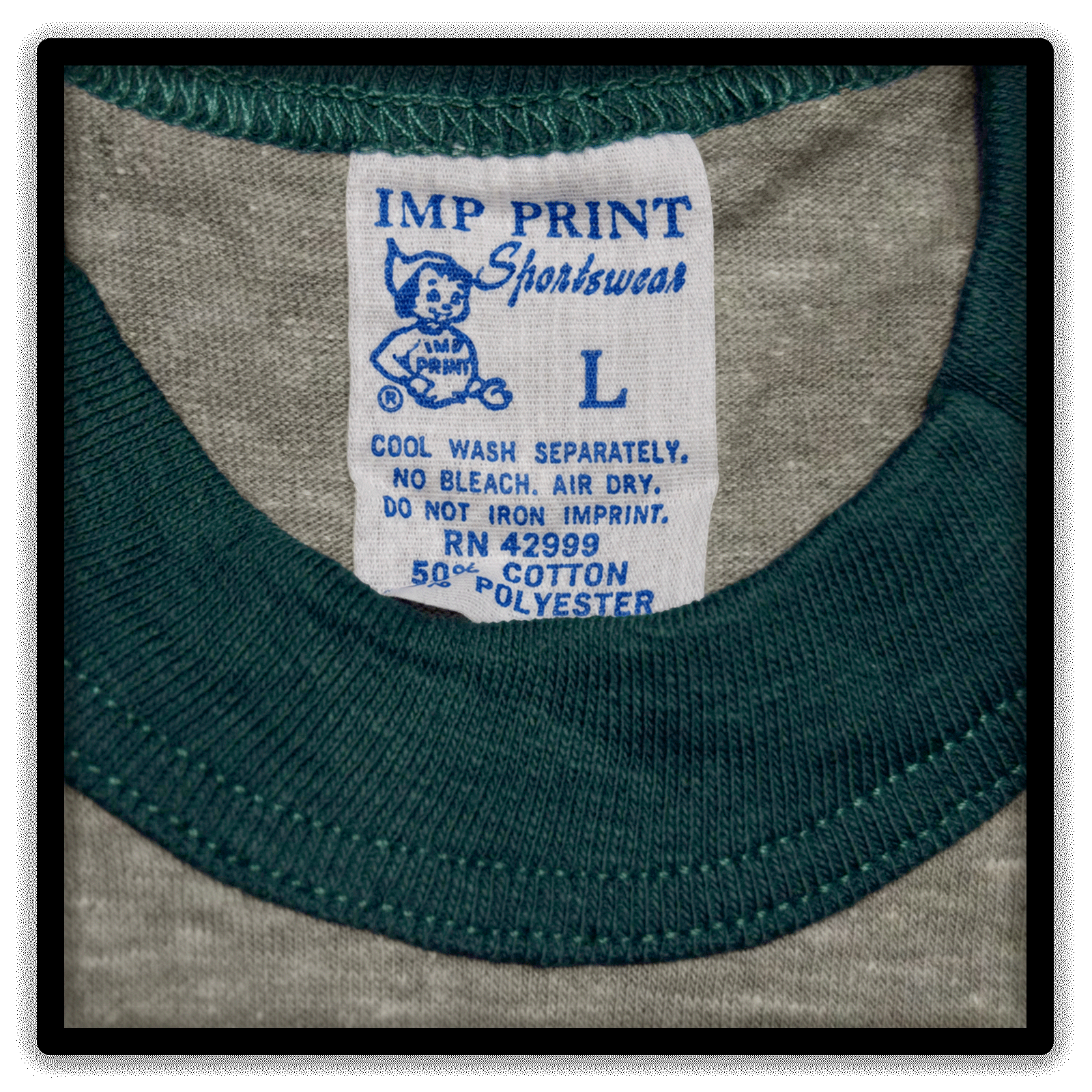 Real Vintage Blanks Printer's Half Dozen - 6 Vintage Ringer Blank T-Shirts - Heather Gray shown in garment label detail