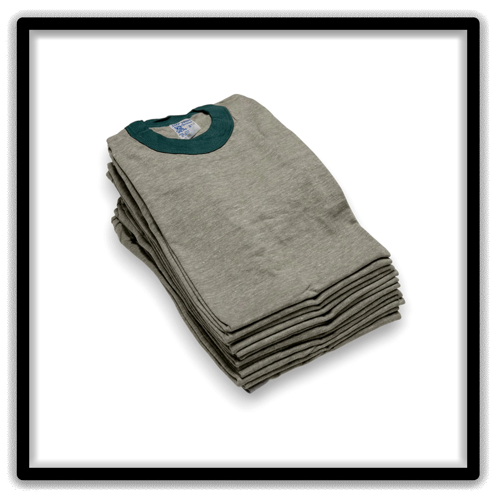 Heather gray and green vintage ringer T-shirt Printer's Dozen, xl, 12-shirt angled stack view