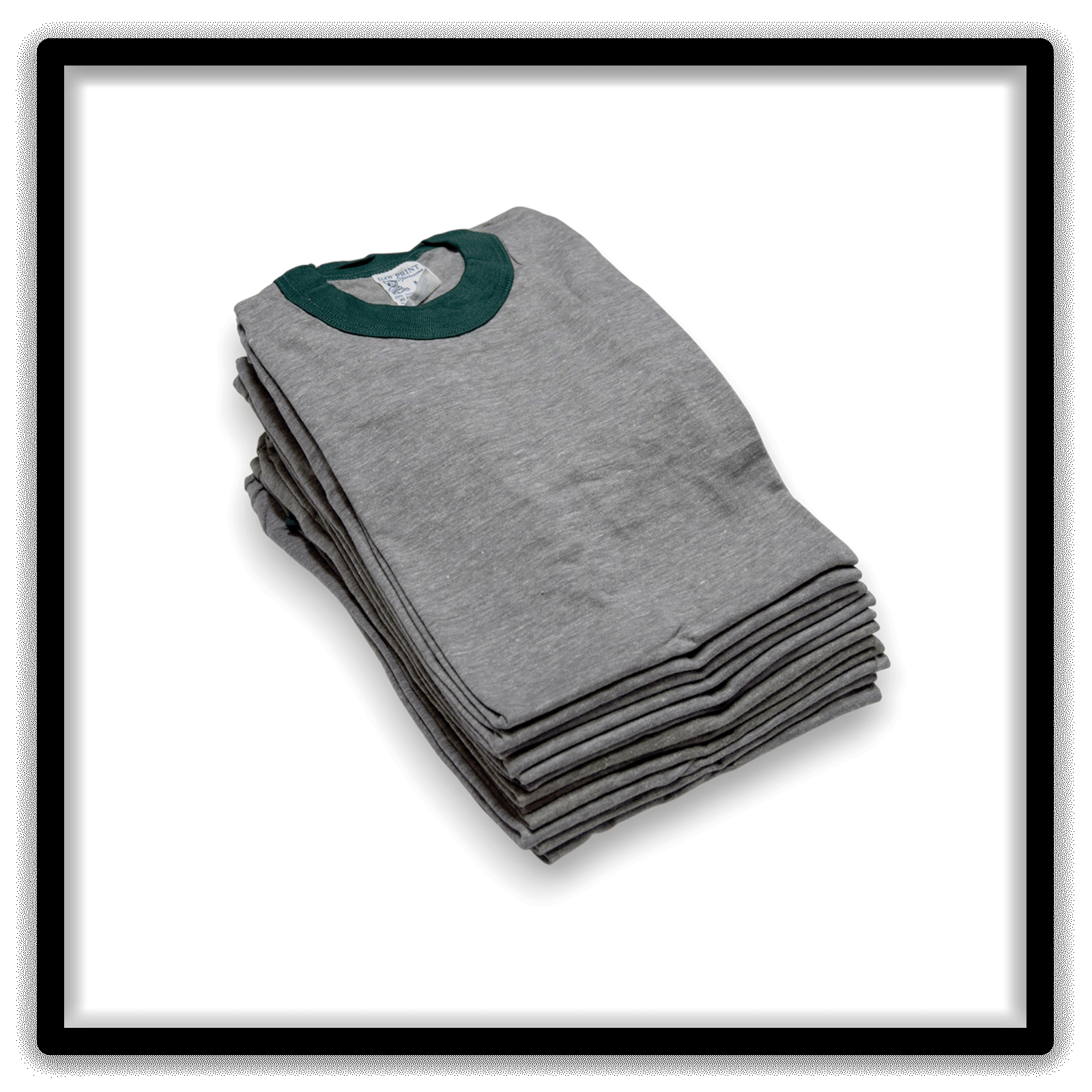 Printer's Dozen - 12 Vintage Ringer Blank T-Shirts - Heather Gray / Green / XL, angle