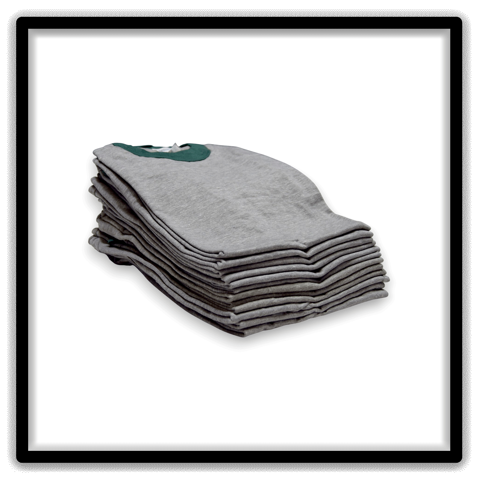 Printer's Dozen - 12 Vintage Ringer Blank T-Shirts - Heather Gray / Green / XL, side stack