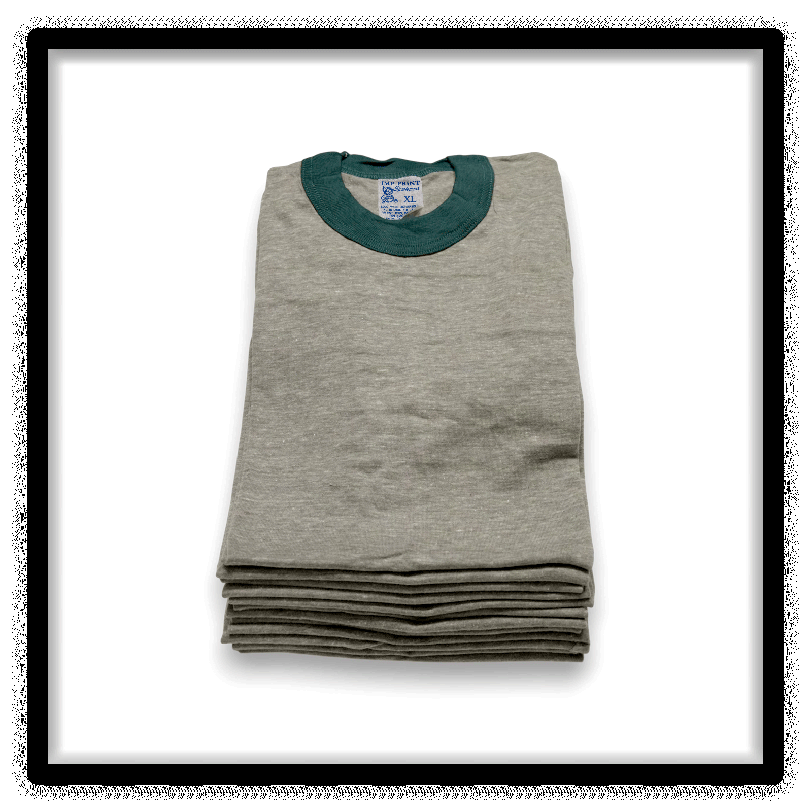 Heather gray and green vintage ringer T-shirt Printer's Dozen, xl, 12-shirt vertical stack view