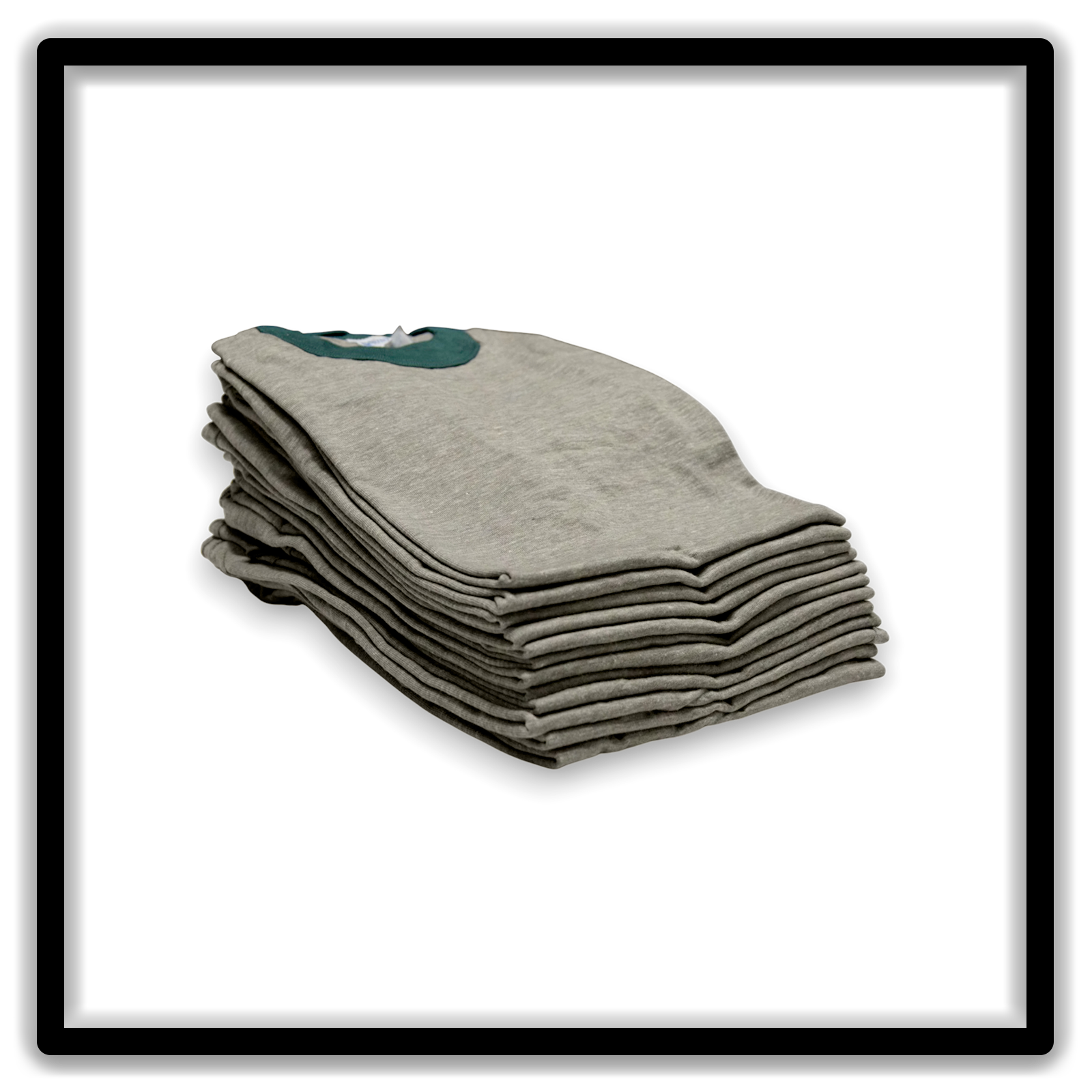 Heather gray and green vintage ringer T-shirt Printer's Dozen, xl, 12-shirt side stack view