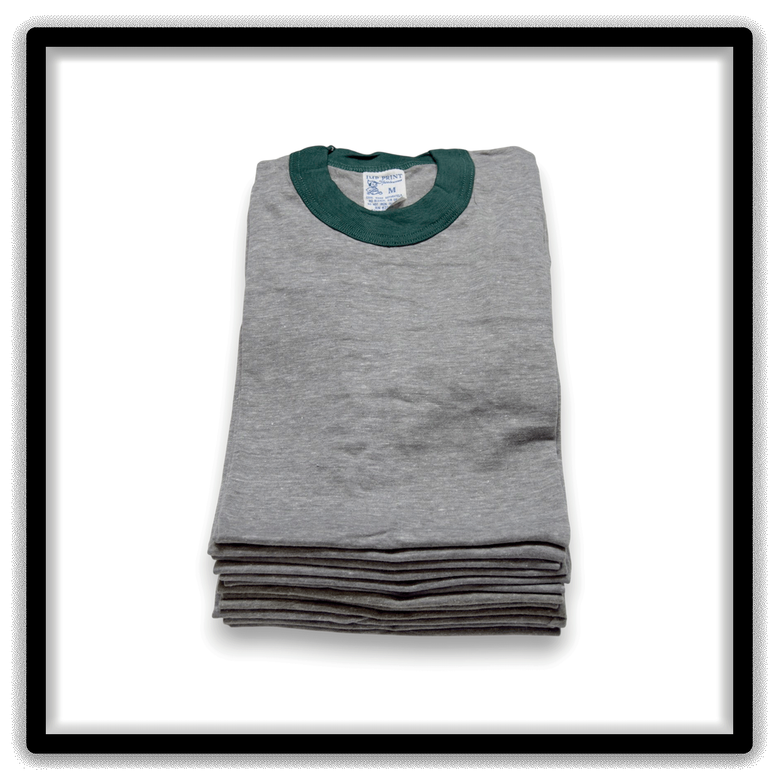Printer's Dozen - 12 Vintage Ringer Blank T-Shirts - Heather Gray / Green / XL, vertical stack