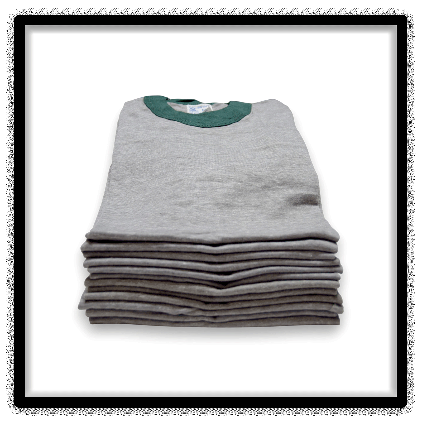 Printer's Dozen - 12 Vintage Ringer Blank T-Shirts - Heather Gray / Green / XL, front stack