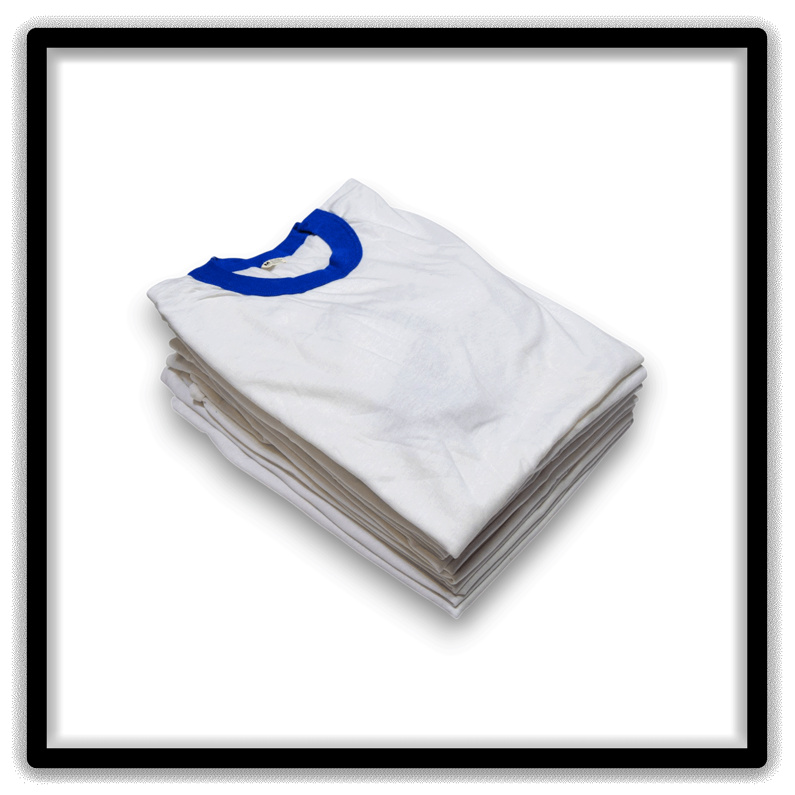 Printer's Dozen of 12 White and Blue medium vintage ringer blank T-shirts, angle alternate view