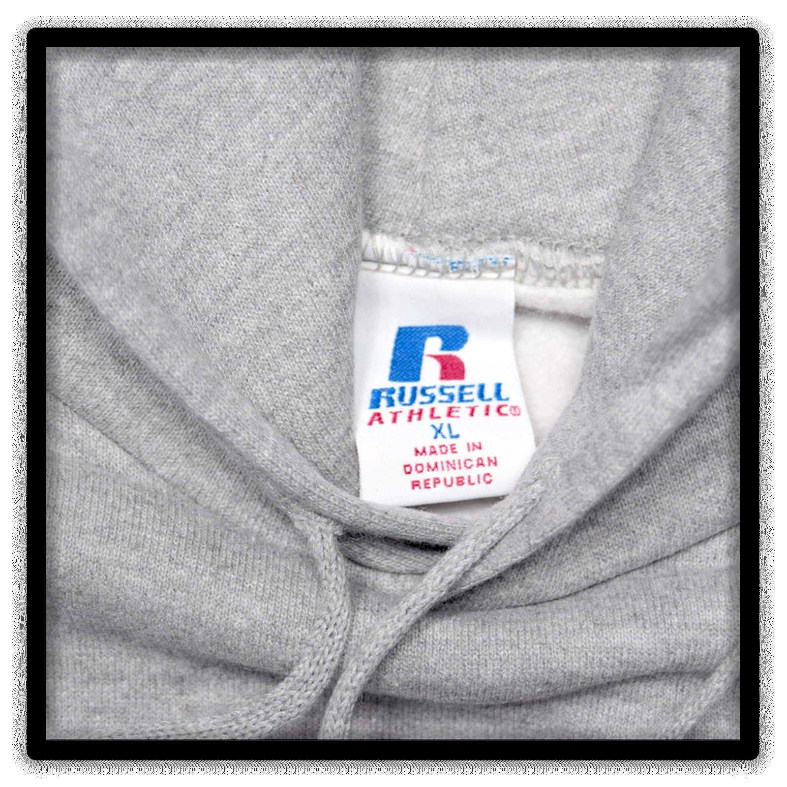 Vintage Russell Athletic heather gray blank hoodie, Russell Athletic size XL tag detail