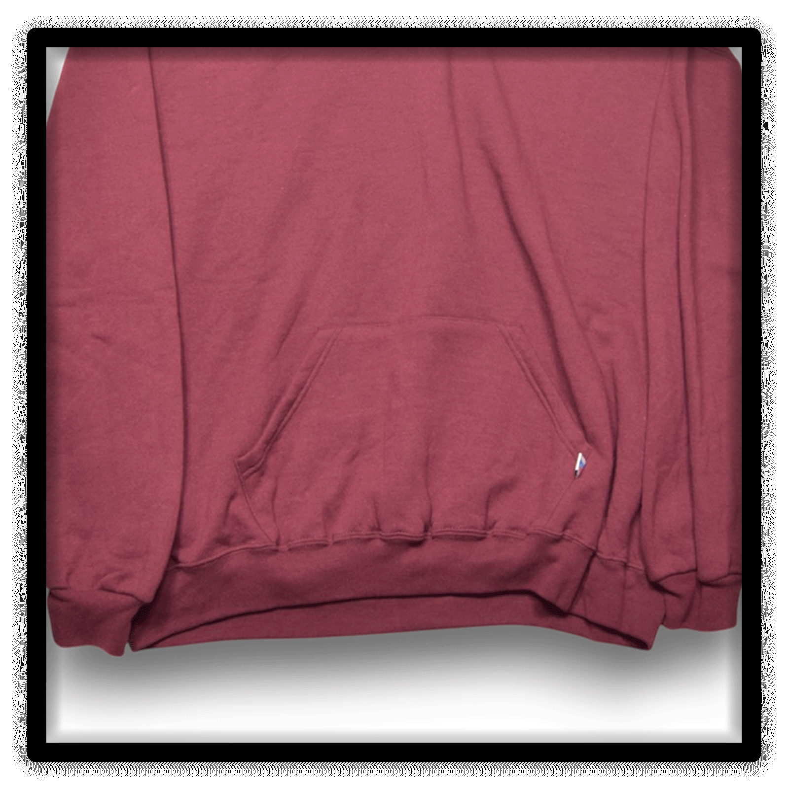 Vintage Russell Athletic maroon blank hoodie, front pocket detail