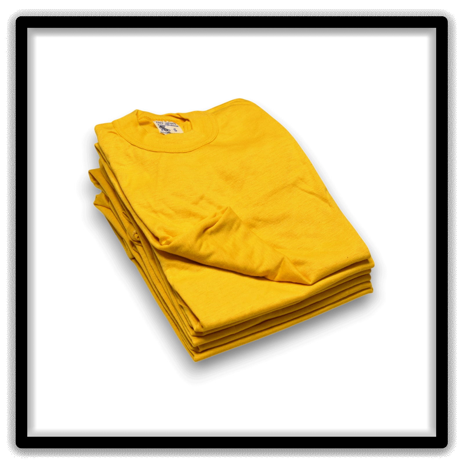 Real Vintage Blanks gold small single-stitch T-shirts Printer's Half-Dozen stack angle alternate