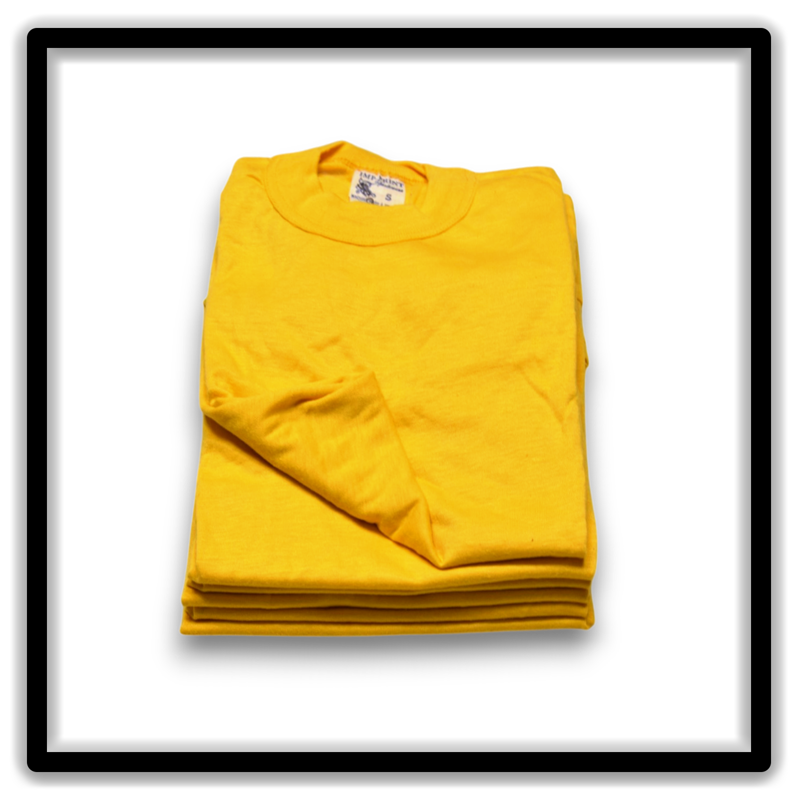Real Vintage Blanks gold small single-stitch T-shirts Printer's Half-Dozen stack front alternate