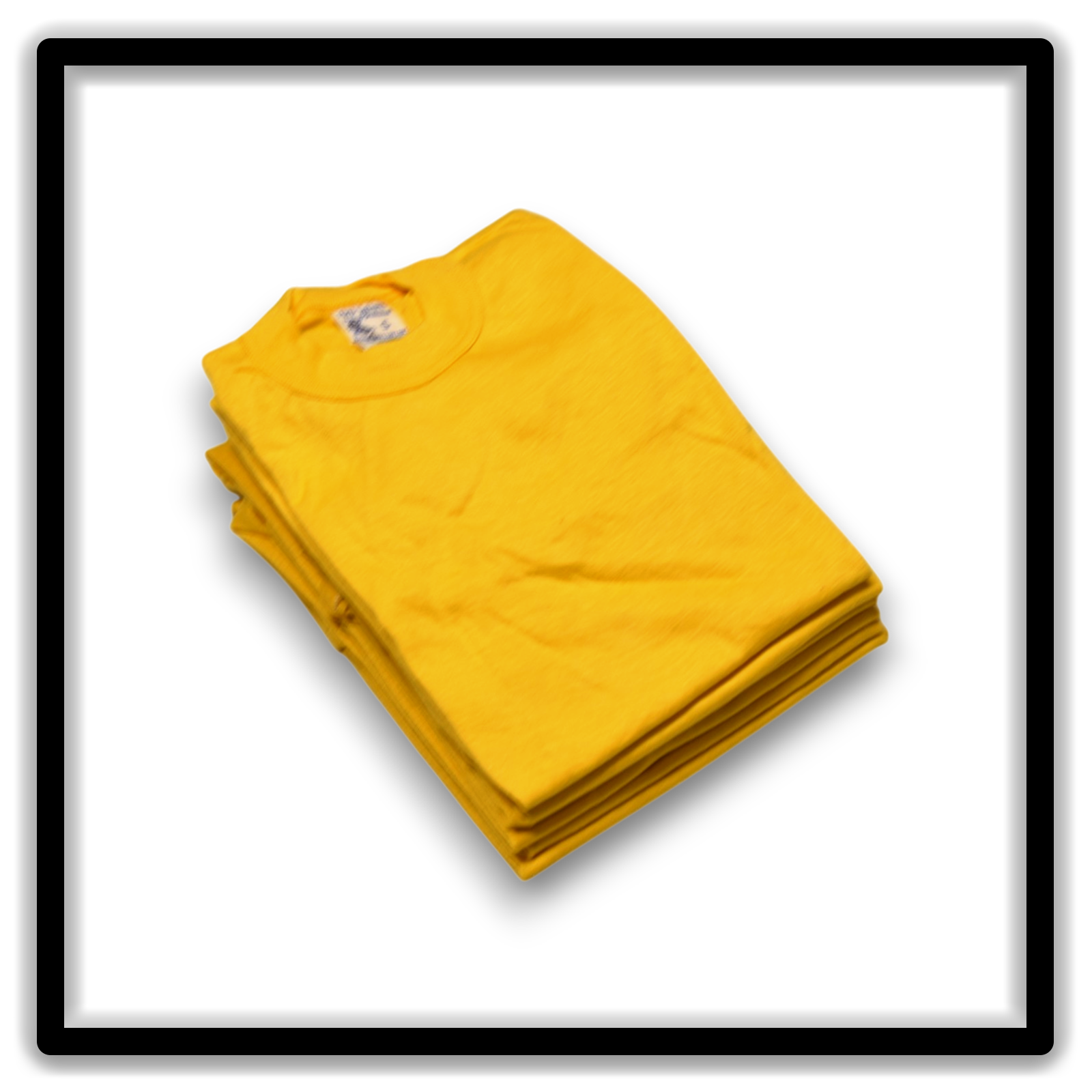 Real Vintage Blanks gold small single-stitch T-shirts Printer's Half-Dozen stack vertical angle