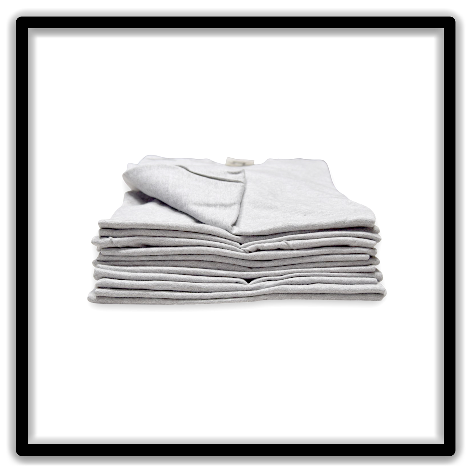 Printer's Dozen Heather Gray Medium vintage single-stitch blank T-shirts, stack angle