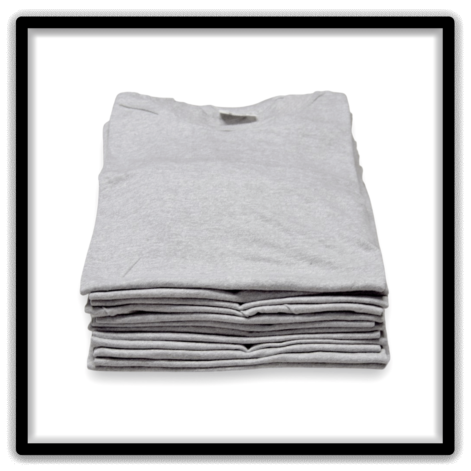 Printer's Dozen Heather Gray Medium vintage single-stitch blank T-shirts, stack front alternate