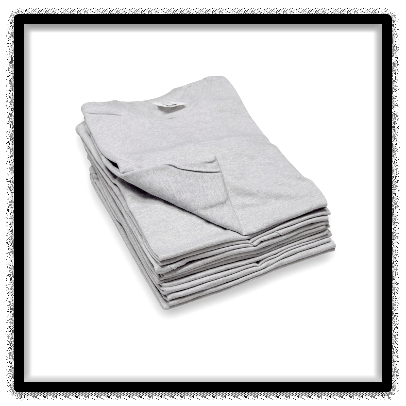 Printer's Dozen Heather Gray Medium vintage single-stitch blank T-shirts, lifted top angle