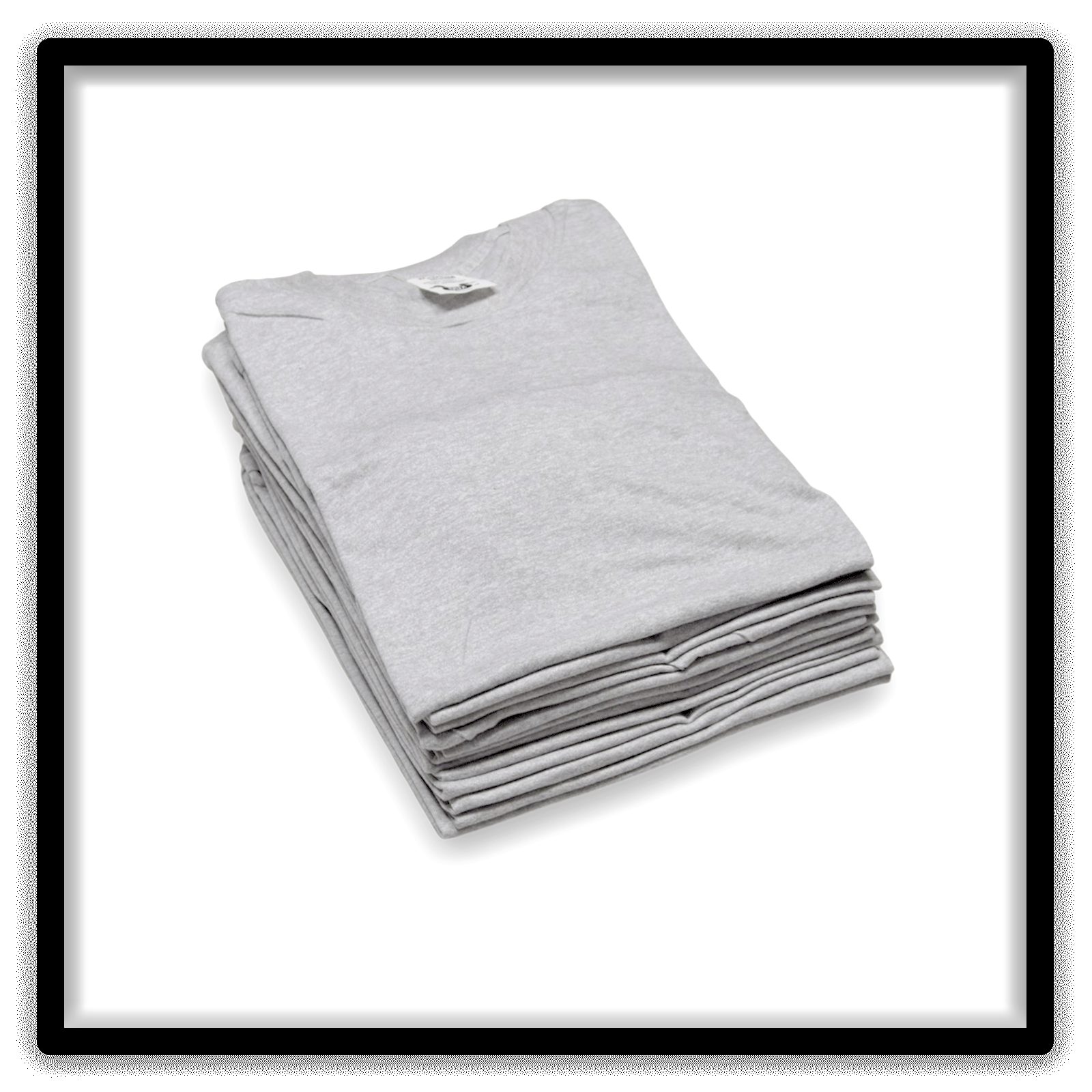 Printer's Dozen Heather Gray Medium vintage single-stitch blank T-shirts, stack angle side