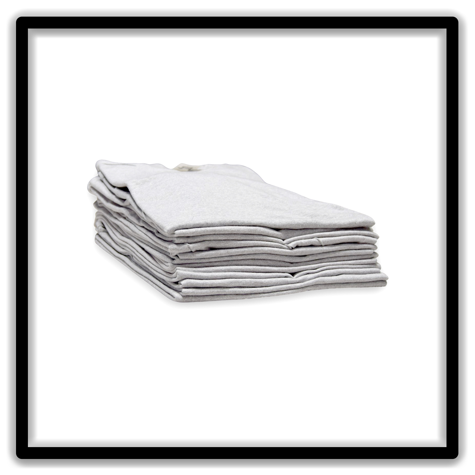 Printer's Dozen Heather Gray Medium vintage single-stitch blank T-shirts, stack angle close