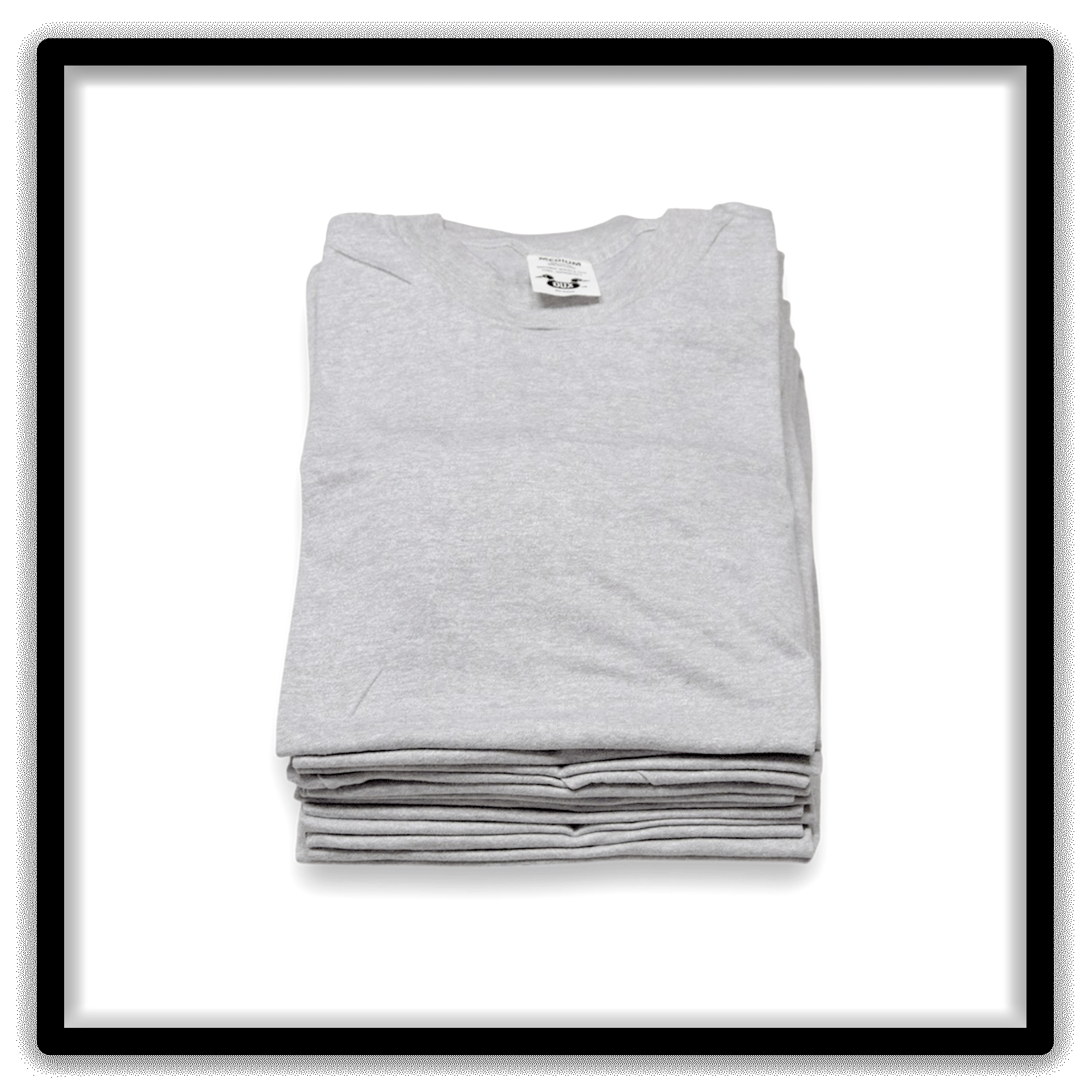 Printer's Dozen Heather Gray Medium vintage single-stitch blank T-shirts, stack vertical alternate