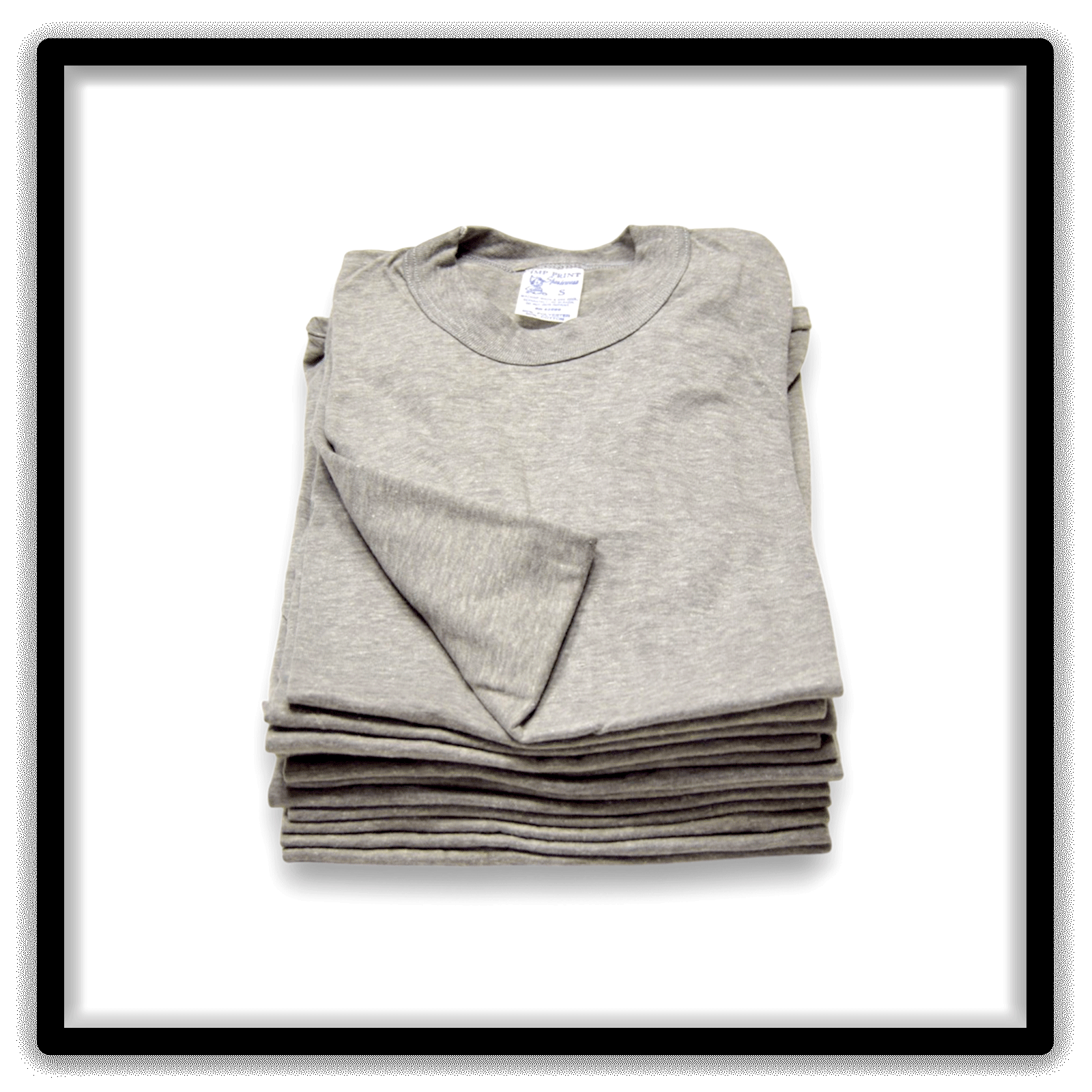 Printer's Dozen Heather Gray Small vintage single-stitch blank T-shirts, stack front