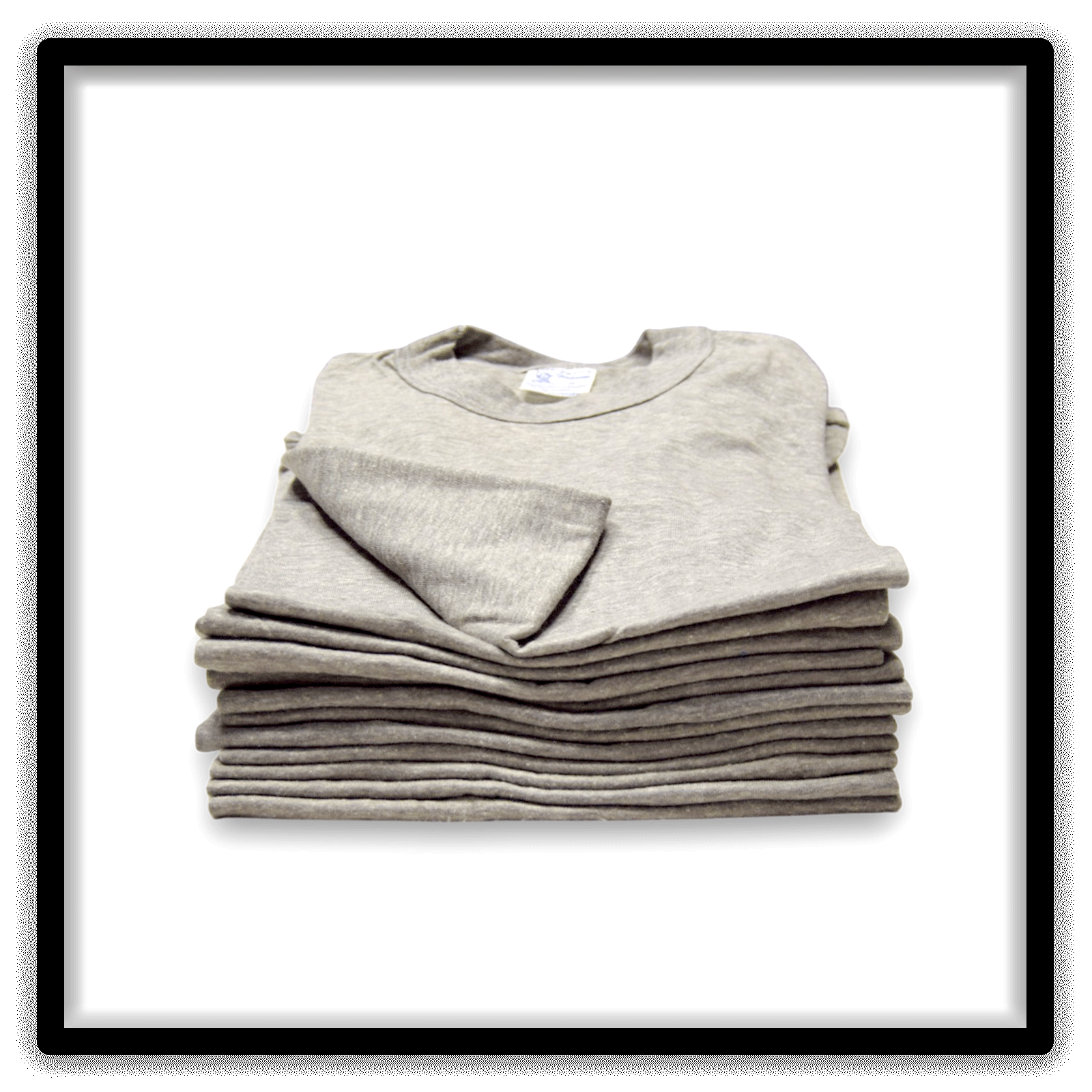 Printer's Dozen Heather Gray Small vintage single-stitch blank T-shirts, folded top front