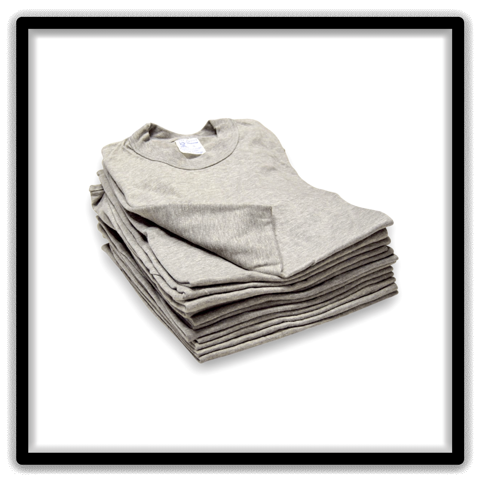Printer's Dozen Heather Gray Small vintage single-stitch blank T-shirts, stack angle alternate