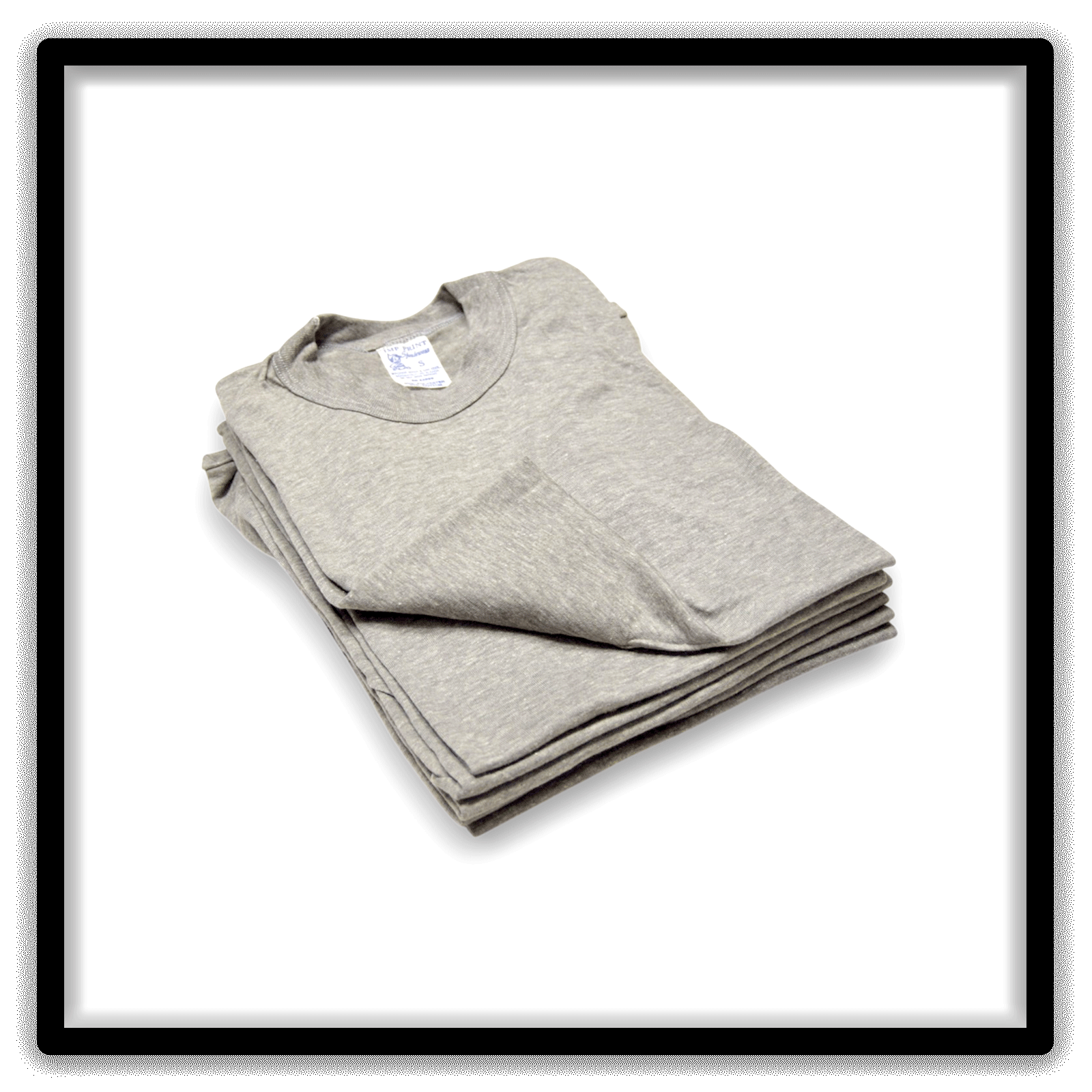 Printer's Half Dozen Heather Gray Small vintage single-stitch blank T-shirts, stack angle