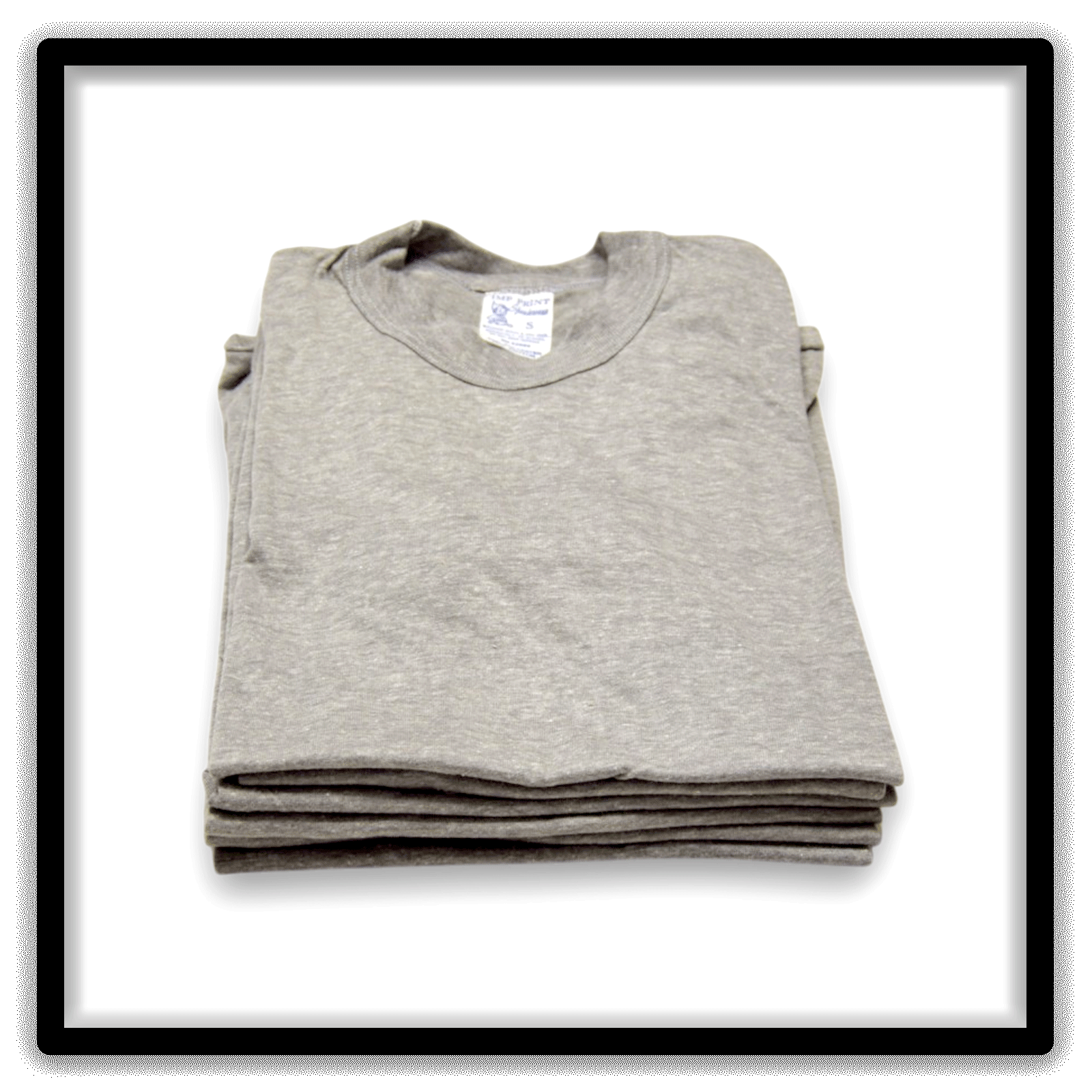 Printer's Half Dozen Heather Gray Small vintage single-stitch blank T-shirts, stack front alternate
