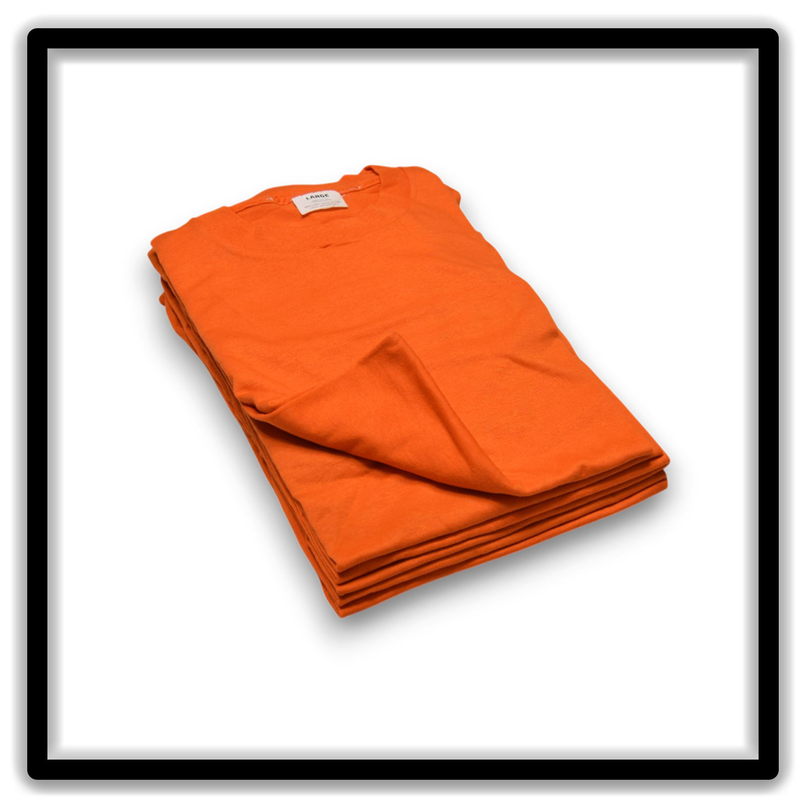 Printer's Half Dozen Orange Large vintage single-stitch blank T-shirts, stack angle