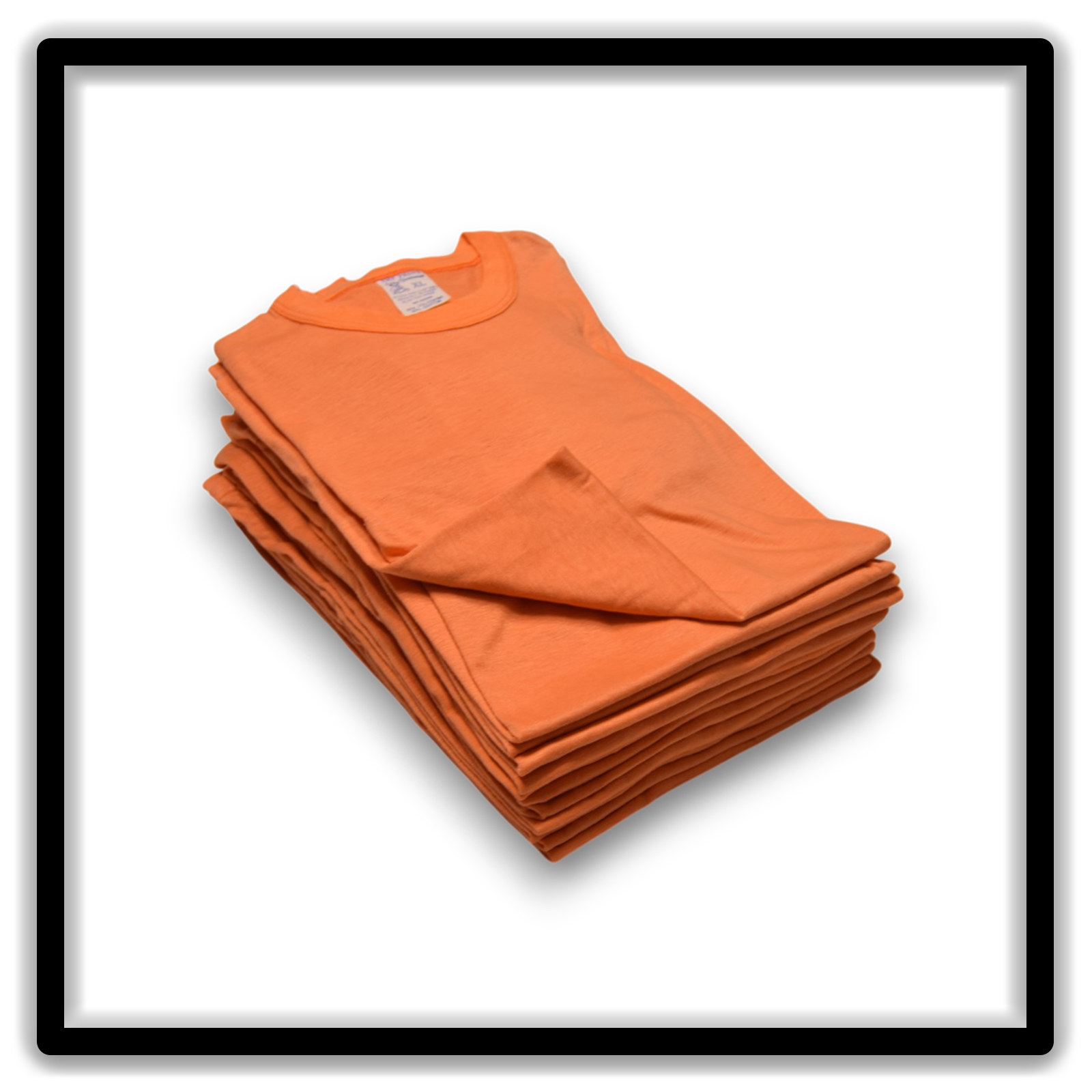 Printer's Dozen Orange XL vintage single-stitch blank T-shirts, stack angle