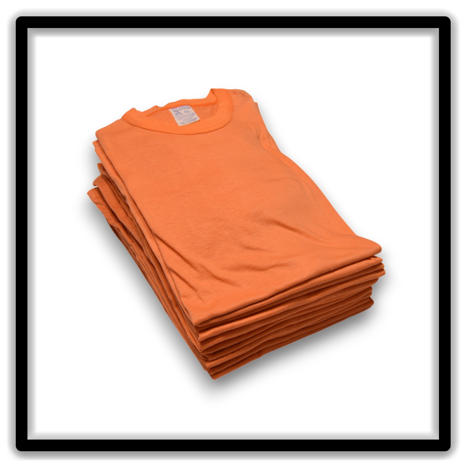 Printer's Dozen Orange XL vintage single-stitch blank T-shirts, stack vertical