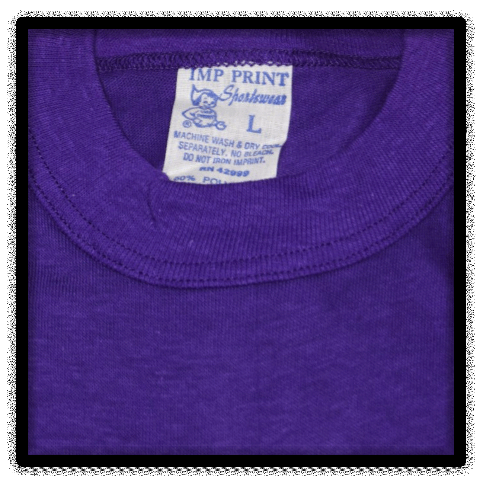 Printer's Half Dozen Purple Large vintage single-stitch blank T-shirts, tag detail