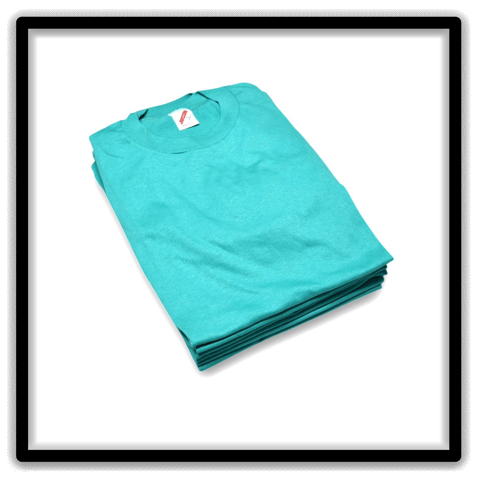 Printer's Half Dozen Teal Large vintage single-stitch blank T-shirts, stack angle