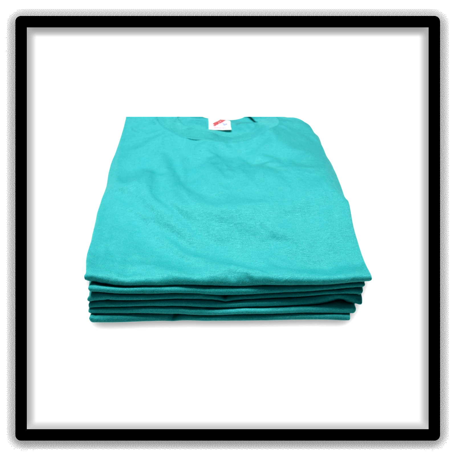 Printer's Half Dozen Teal Large vintage single-stitch blank T-shirts, stack front alternate