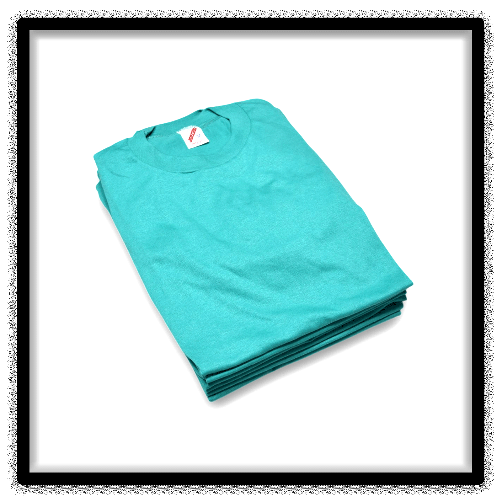 Printer's Half Dozen Teal Large vintage single-stitch blank T-shirts, stack angle alternate