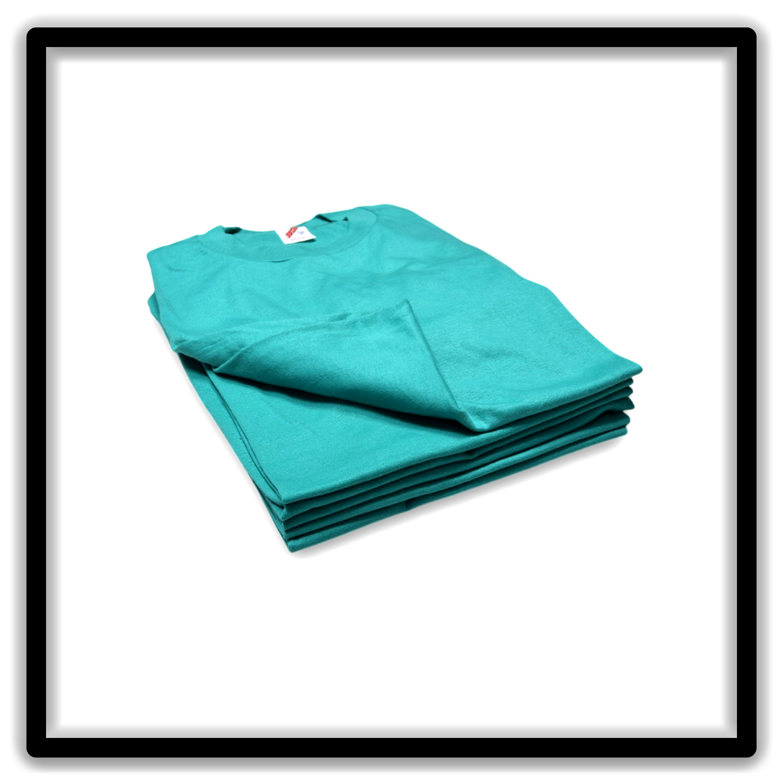 Printer's Half Dozen Teal Large vintage single-stitch blank T-shirts, lifted top angle